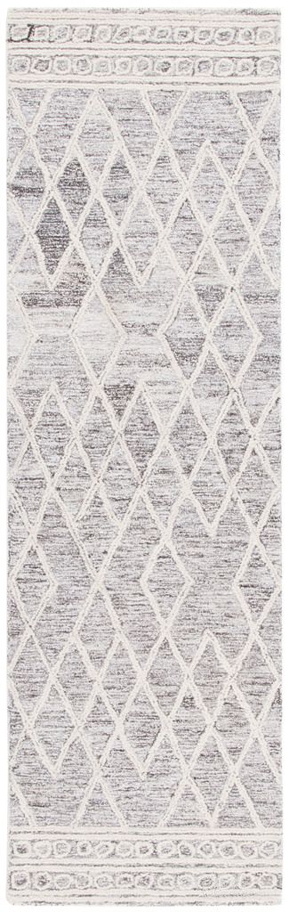 Abstract Geometric 2'-3" x 8' Area Rug In Ivory and Grey