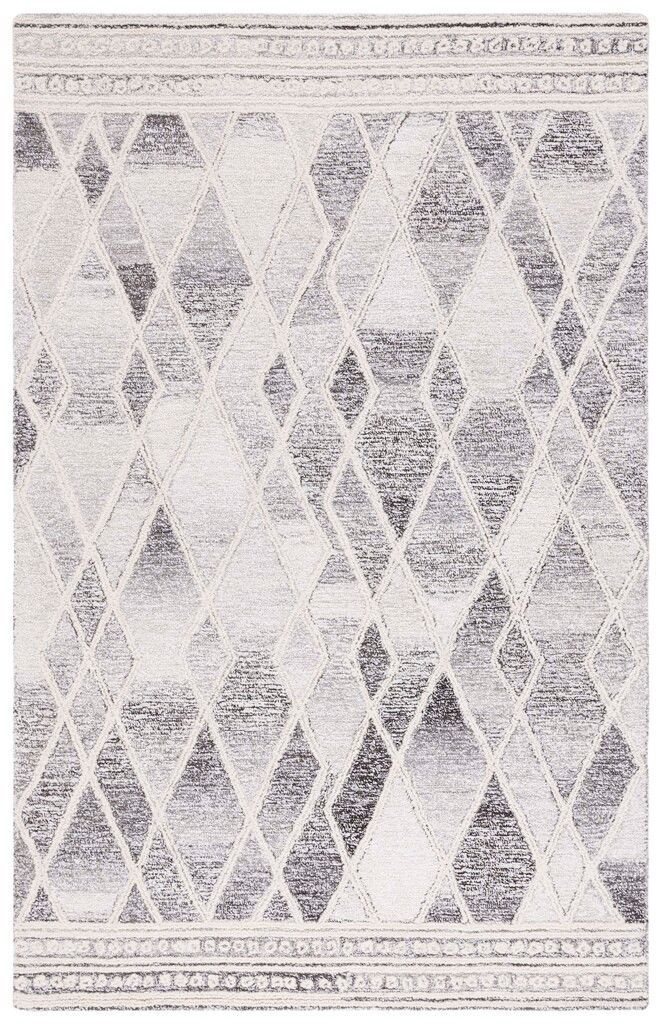 Abstract Geometric 6' x 9' Area Rug In Ivory and Grey