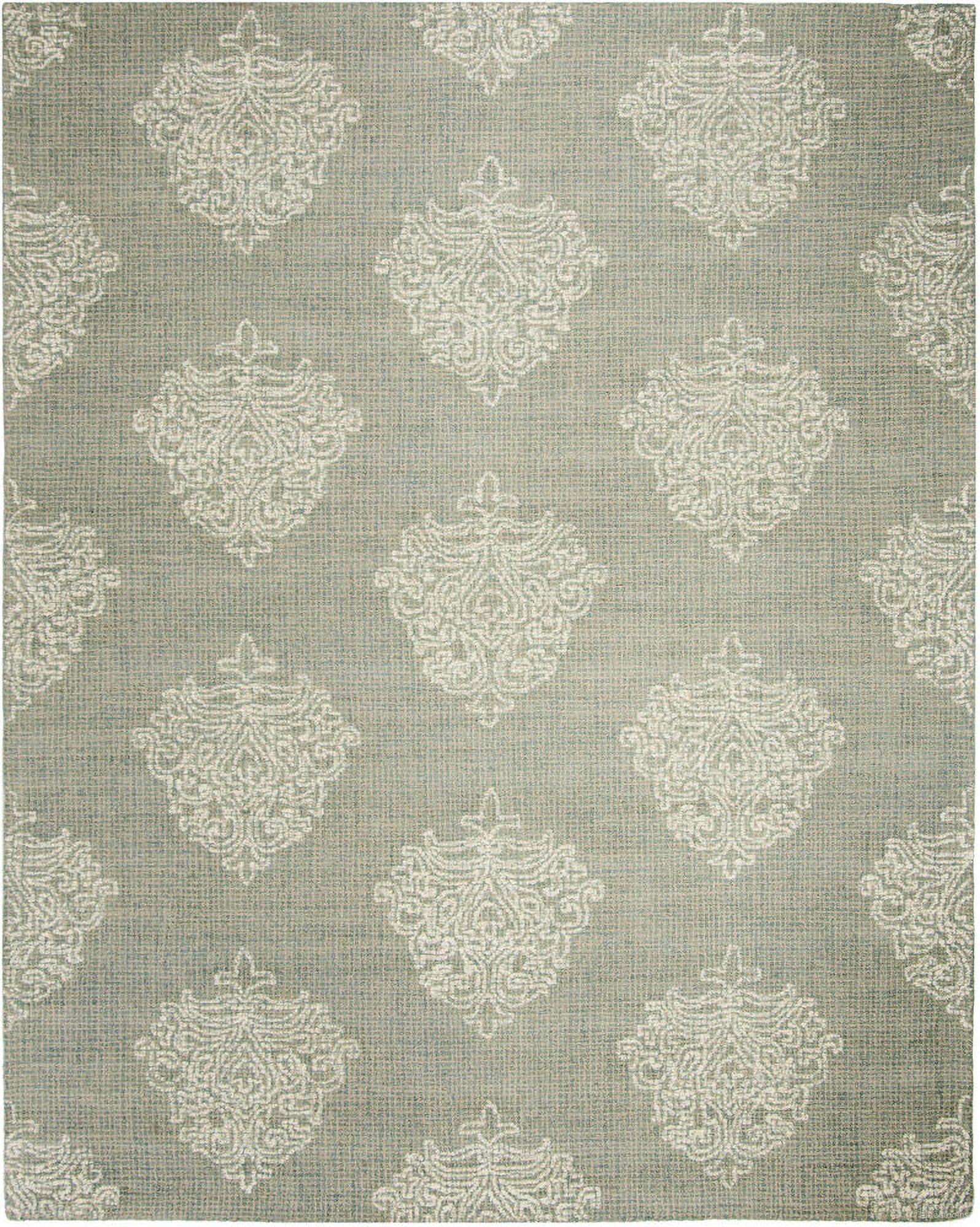 Abstract Hand Tufted Aqua and Ivory 9' x 12' Large Rectangle Rugs