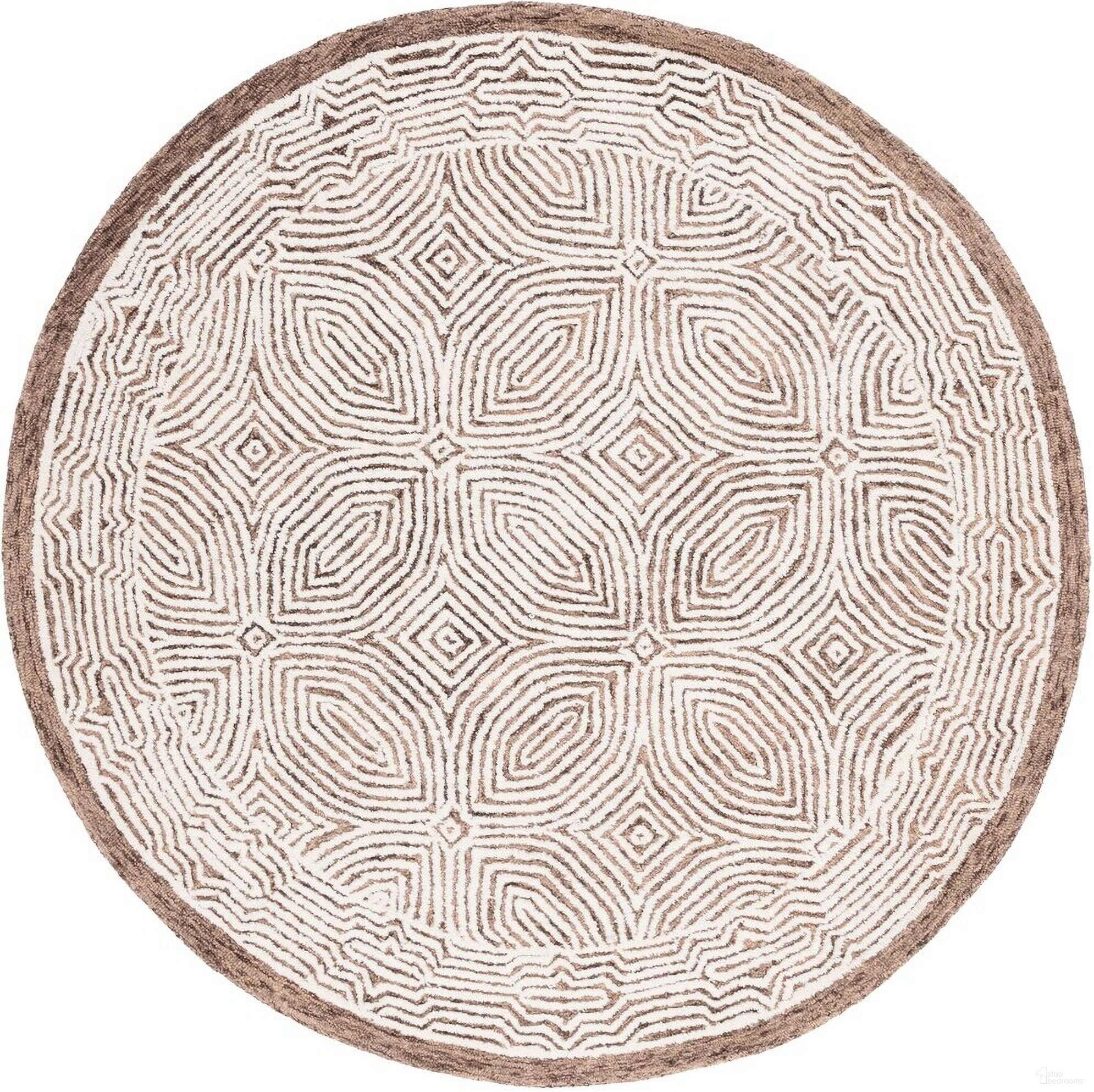 Abstract Hand Tufted Beige and Ivory 6' x 6' Round Rugs