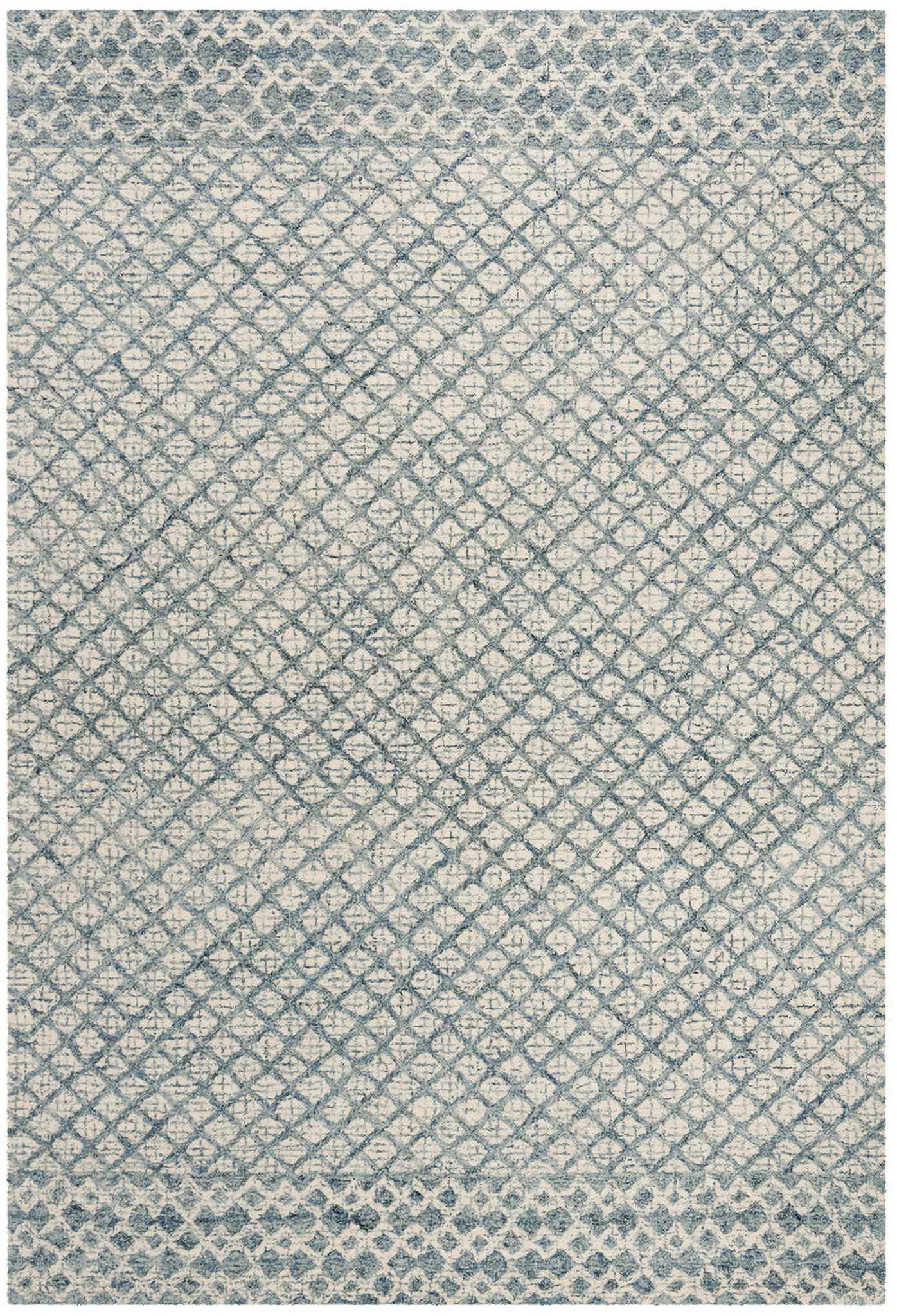 Abstract Hand Tufted Blue and Ivory 10' x 14' Large Rectangle Rugs ABT203A-10