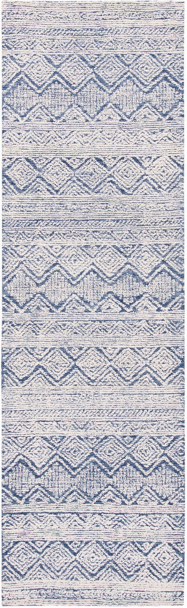 The appearance of Abstract Hand Tufted Blue and Ivory 2'-3" x 8' Runner Rugs ABT343N-28 designed by Safavieh in the modern / contemporary interior design. This blue and ivory piece of furniture  was selected by 1StopBedrooms from Abstract Collection to add a touch of cosiness and style into your home. Sku: ABT343N-28. Material: Wool.