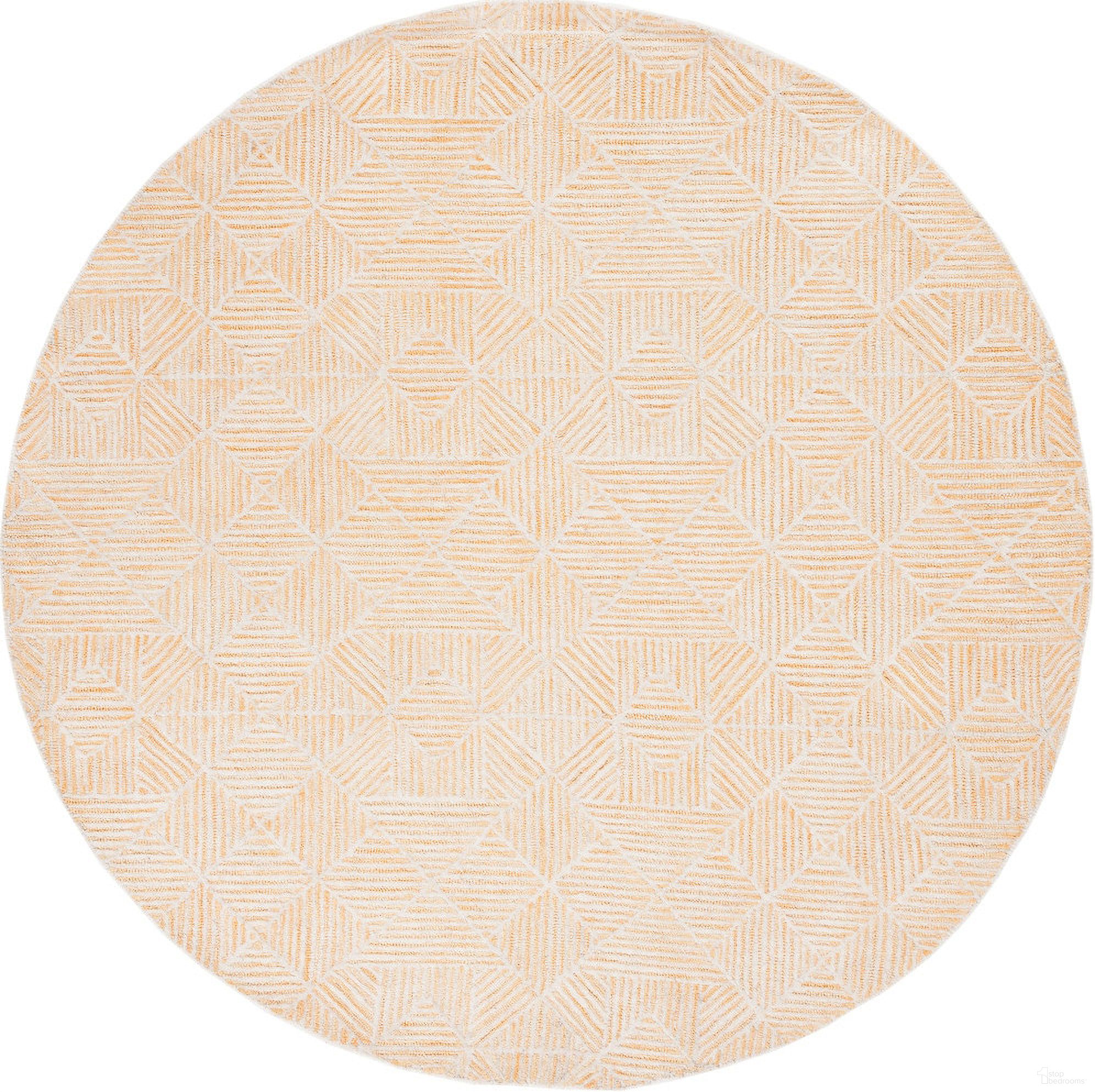 The appearance of Abstract Hand Tufted Gold and Ivory 6' x 6' Round Rugs designed by Safavieh in the modern / contemporary interior design. This ivory and gold piece of furniture  was selected by 1StopBedrooms from Abstract Collection to add a touch of cosiness and style into your home. Sku: ABT763D-6R. Material: Wool.