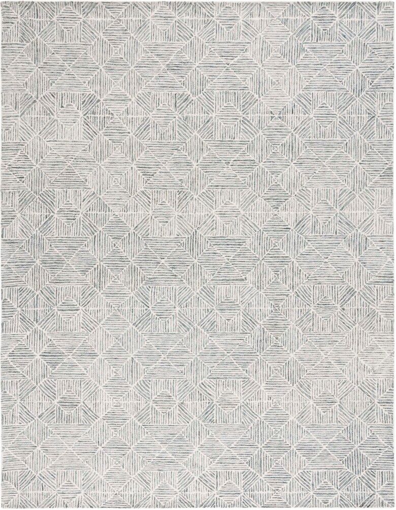 Abstract Hand Tufted Green and Ivory 9' x 12' Large Rectangle Rugs