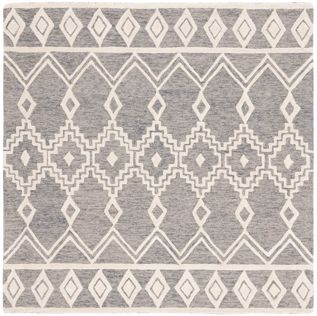 The appearance of Abstract Hand Tufted Grey and Ivory 6' x 6' Square Rugs ABT851F-6SQ designed by Safavieh in the modern / contemporary interior design. This grey and ivory piece of furniture  was selected by 1StopBedrooms from Abstract Collection to add a touch of cosiness and style into your home. Sku: ABT851F-6SQ. Material: Wool.