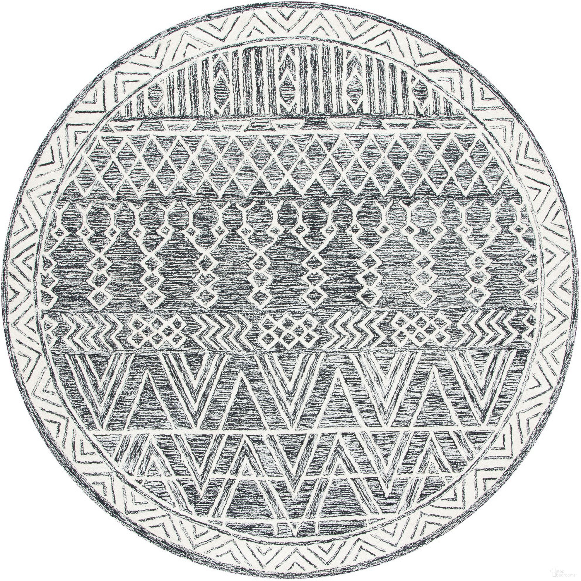 The appearance of Abstract Hand Tufted Ivory and Black 6' x 6' Round Rugs ABT558A-6R designed by Safavieh in the modern / contemporary interior design. This ivory and black piece of furniture was selected by 1StopBedrooms from Abstract Collection to add a touch of cosiness and style into your home. Sku: ABT558A-6R. Material: Wool.