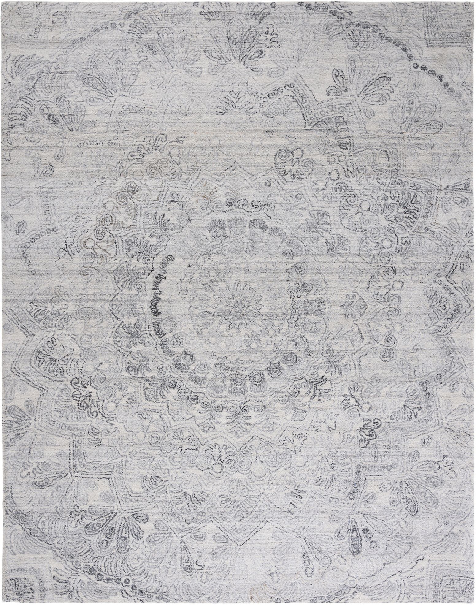 Abstract Hand Tufted Ivory and Black 9' x 12' Large Rectangle Rugs ABT145A-9
