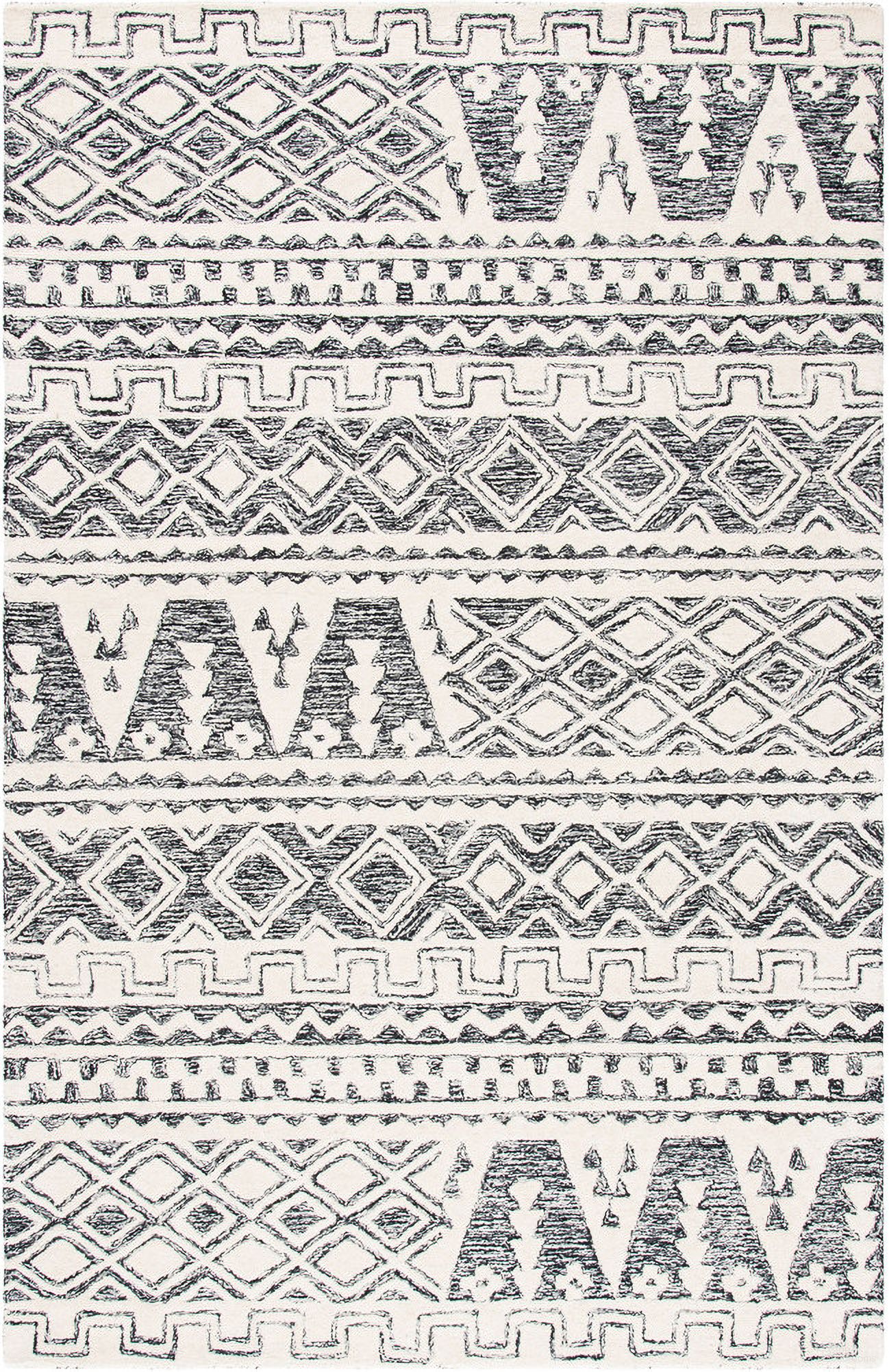 Abstract Hand Tufted Ivory and Black 9' x 12' Large Rectangle Rugs ABT557A-9