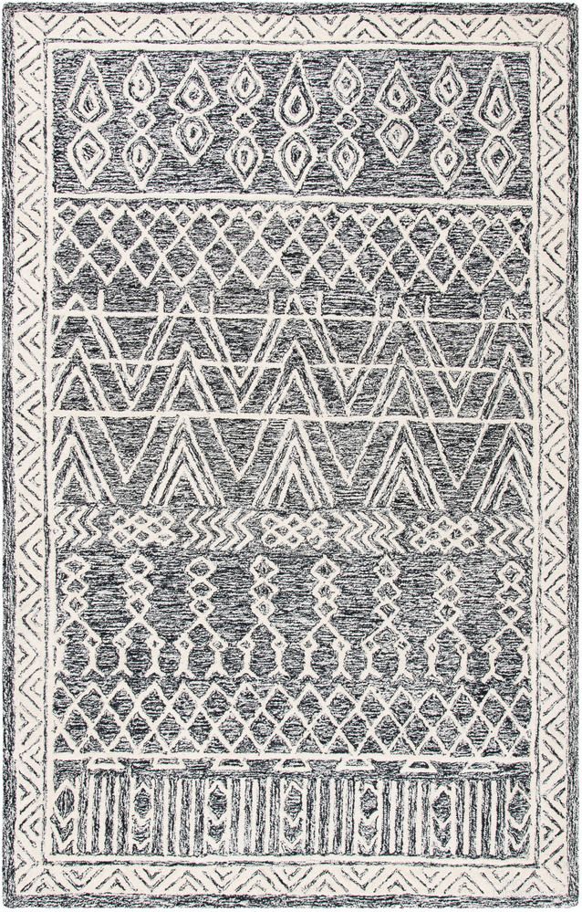 Abstract Hand Tufted Ivory and Black 9' x 12' Large Rectangle Rugs ABT558A-9