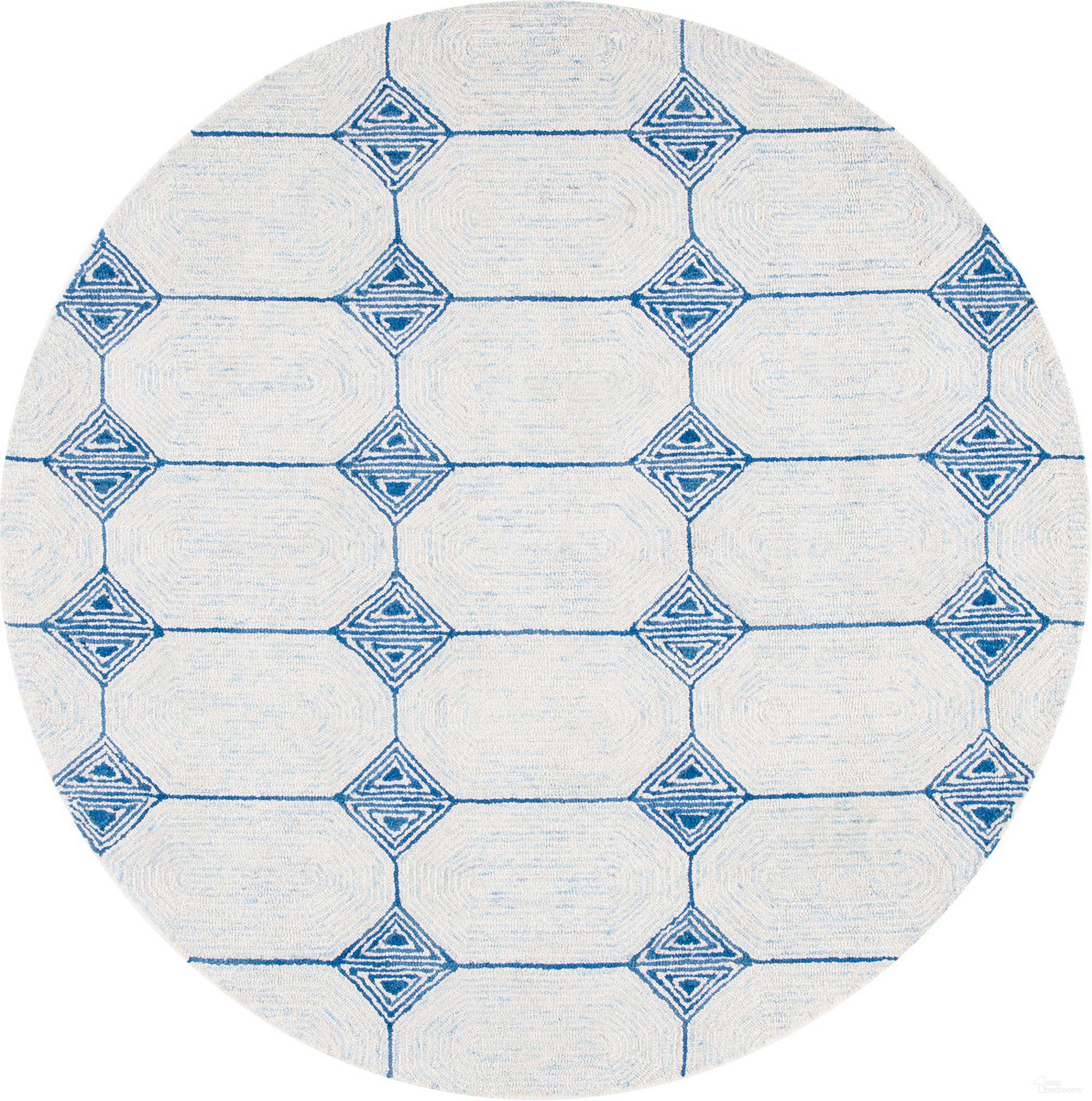 The appearance of Abstract Hand Tufted Ivory and Blue 6' x 6' Round Rugs designed by Safavieh in the modern / contemporary interior design. This ivory and blue piece of furniture  was selected by 1StopBedrooms from Abstract Collection to add a touch of cosiness and style into your home. Sku: ABT658A-6R. Material: Wool.