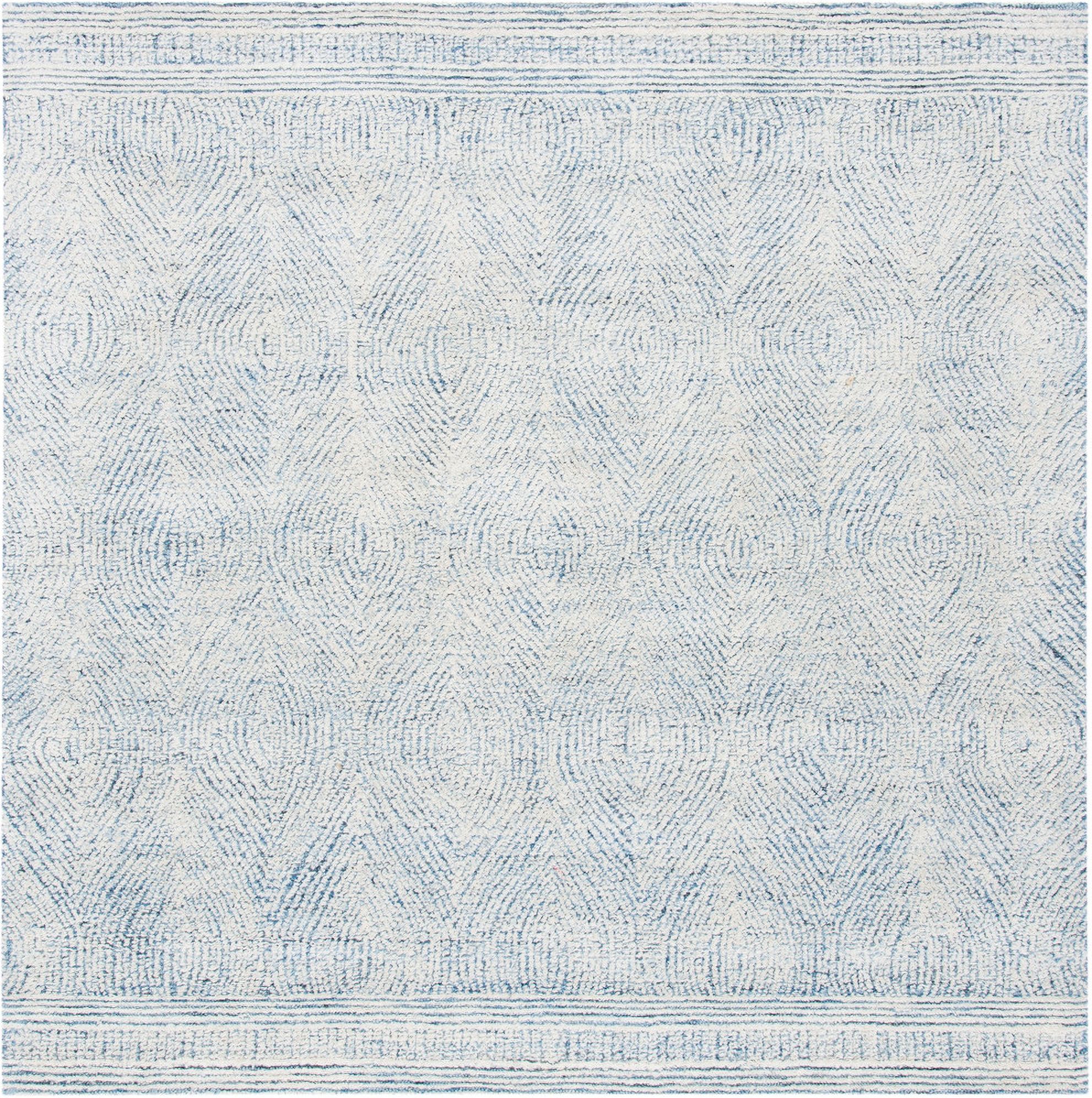 Abstract Hand Tufted Ivory and Blue 8' x 8' Square Rugs ABT340M-8SQ