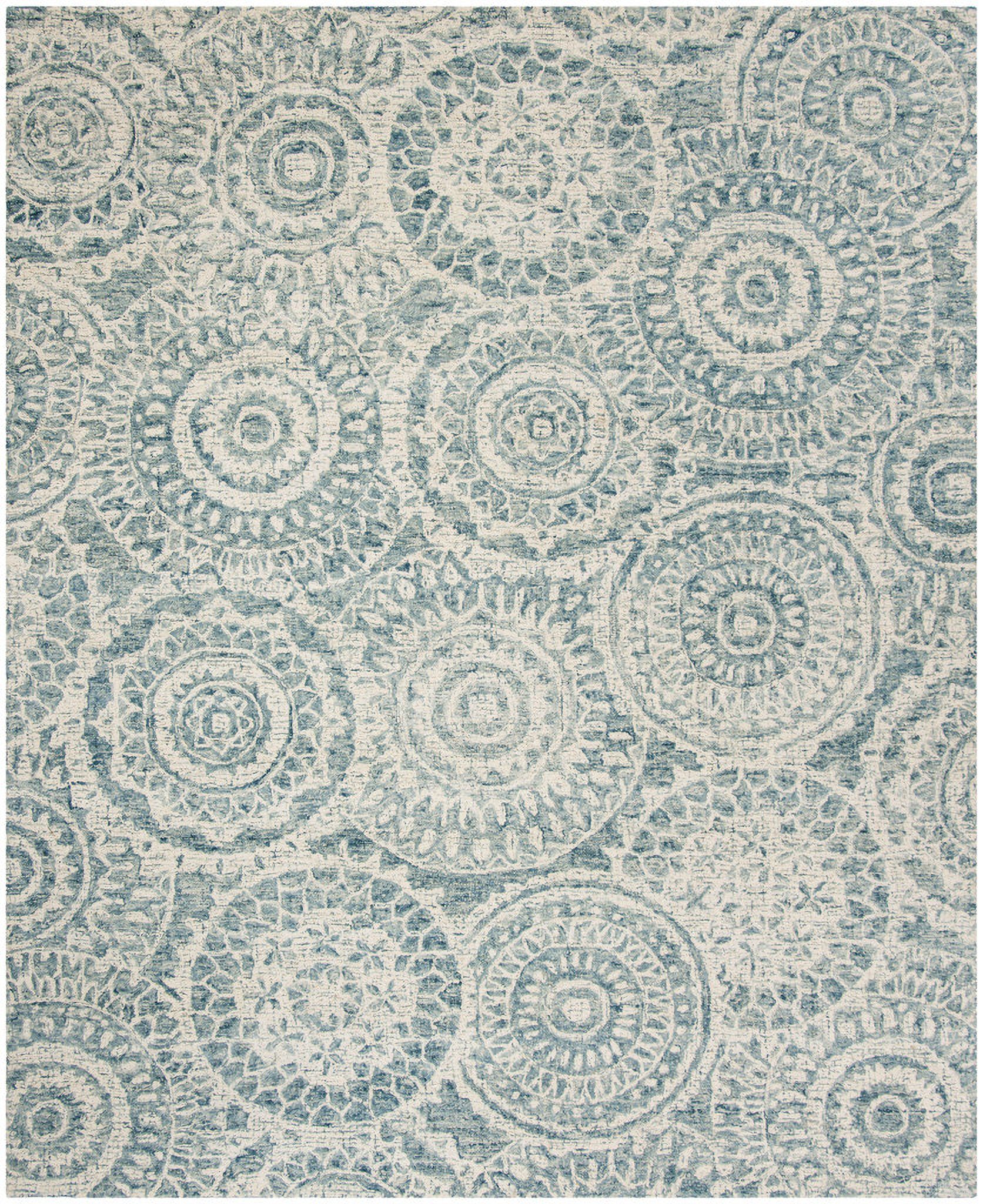 Abstract Hand Tufted Ivory and Blue 9' x 12' Large Rectangle Rugs ABT205A-9