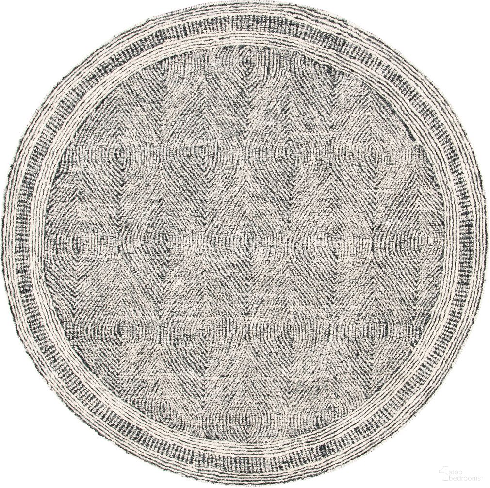 Abstract Hand Tufted Ivory and Charcoal 4' x 4' Round Rugs