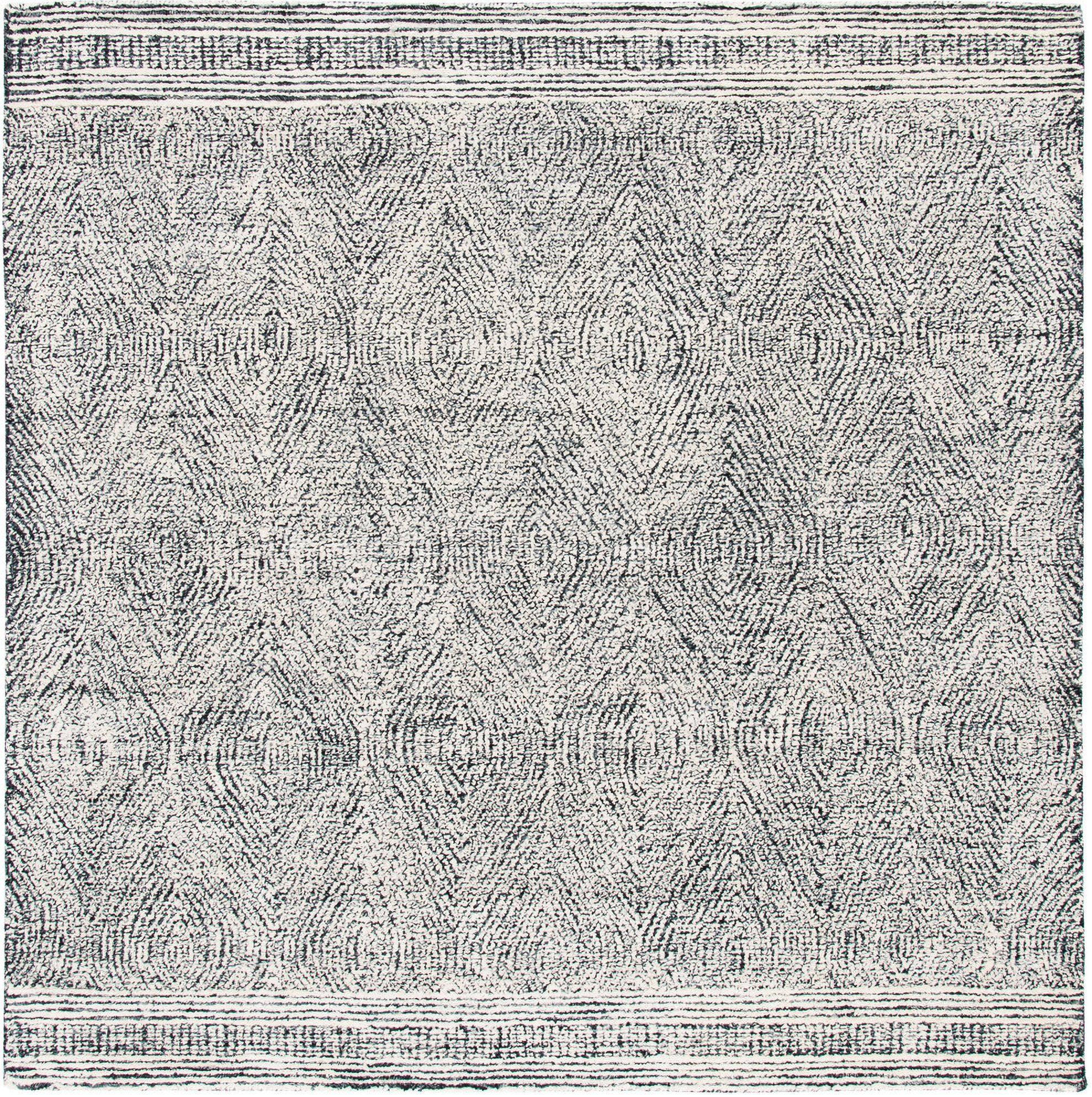 Abstract Hand Tufted Ivory and Charcoal 6' x 6' Square Rugs ABT340H-6SQ