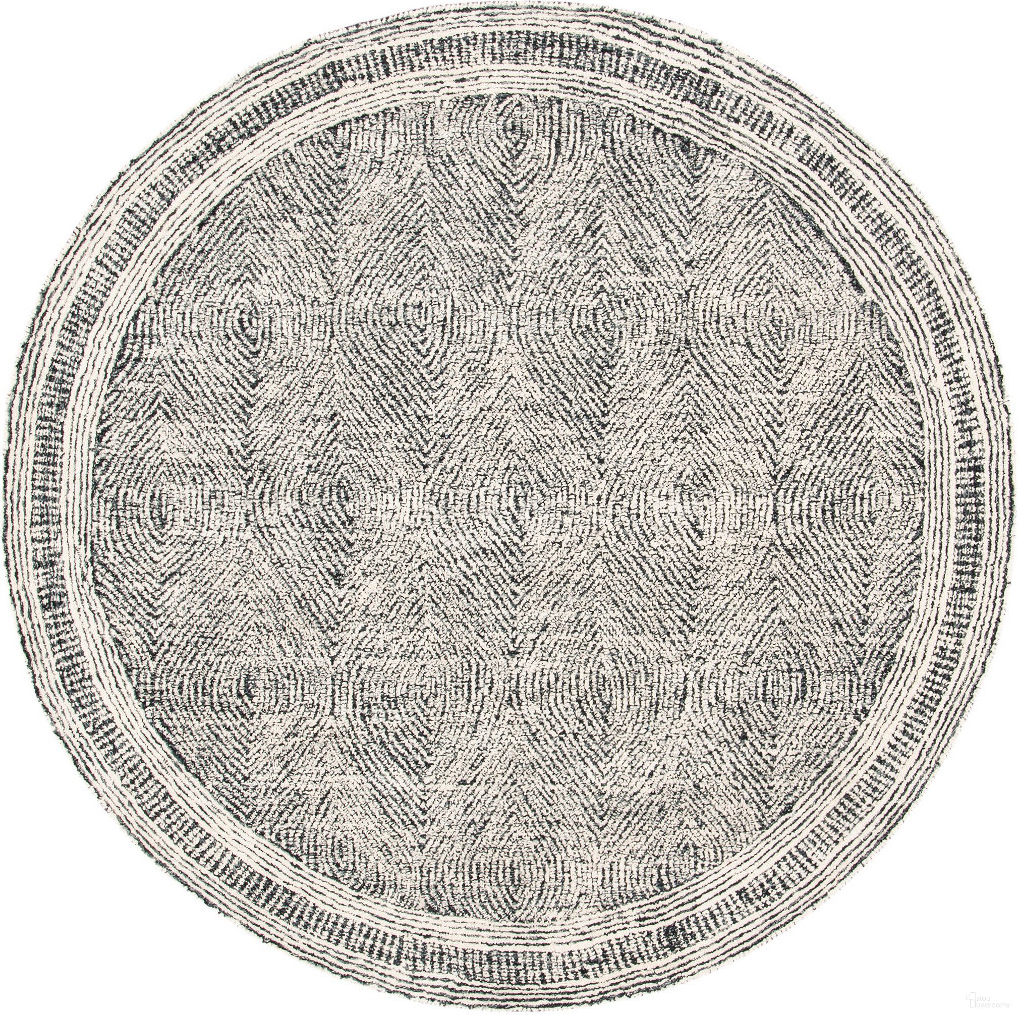 Abstract Hand Tufted Ivory and Charcoal 8' x 8' Round Rugs