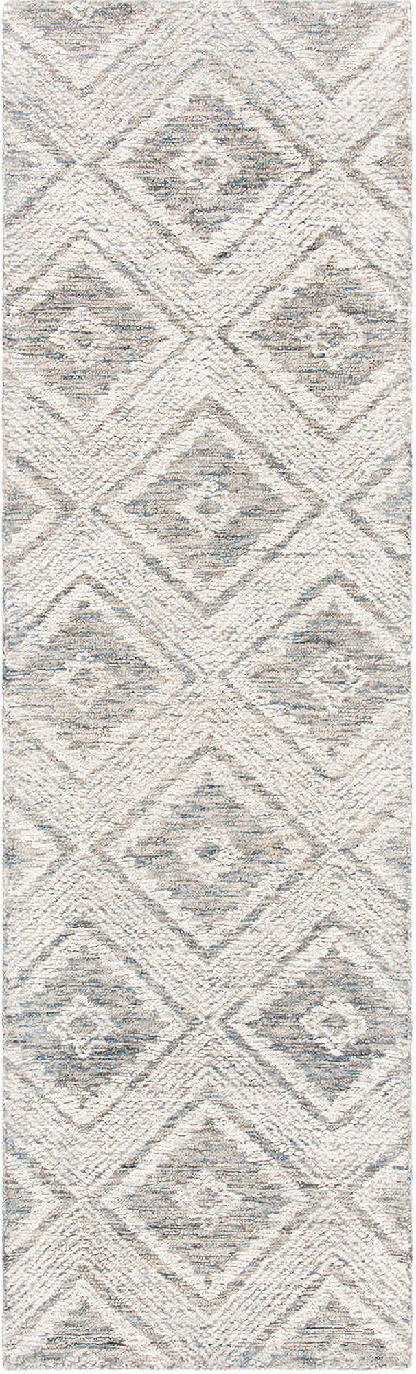 Abstract Hand Tufted Ivory and Denim 2'-3" x 8' Runner Rugs