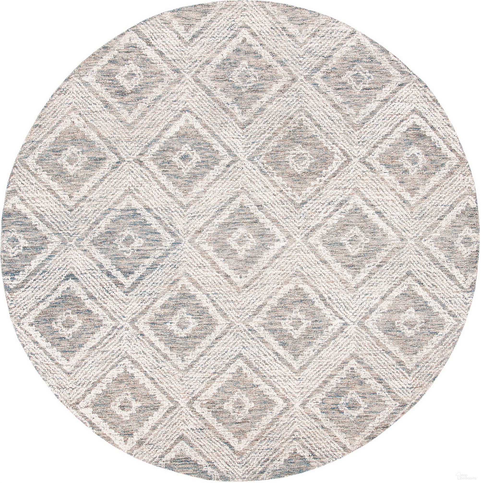 Abstract Hand Tufted Ivory and Denim 6' x 6' Round Rugs