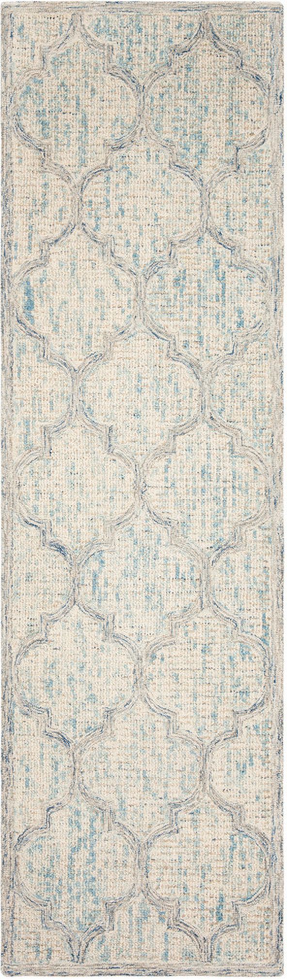 Abstract Hand Tufted Ivory and Light Blue 2'-3" x 10' Runner Rugs ABT474B-210