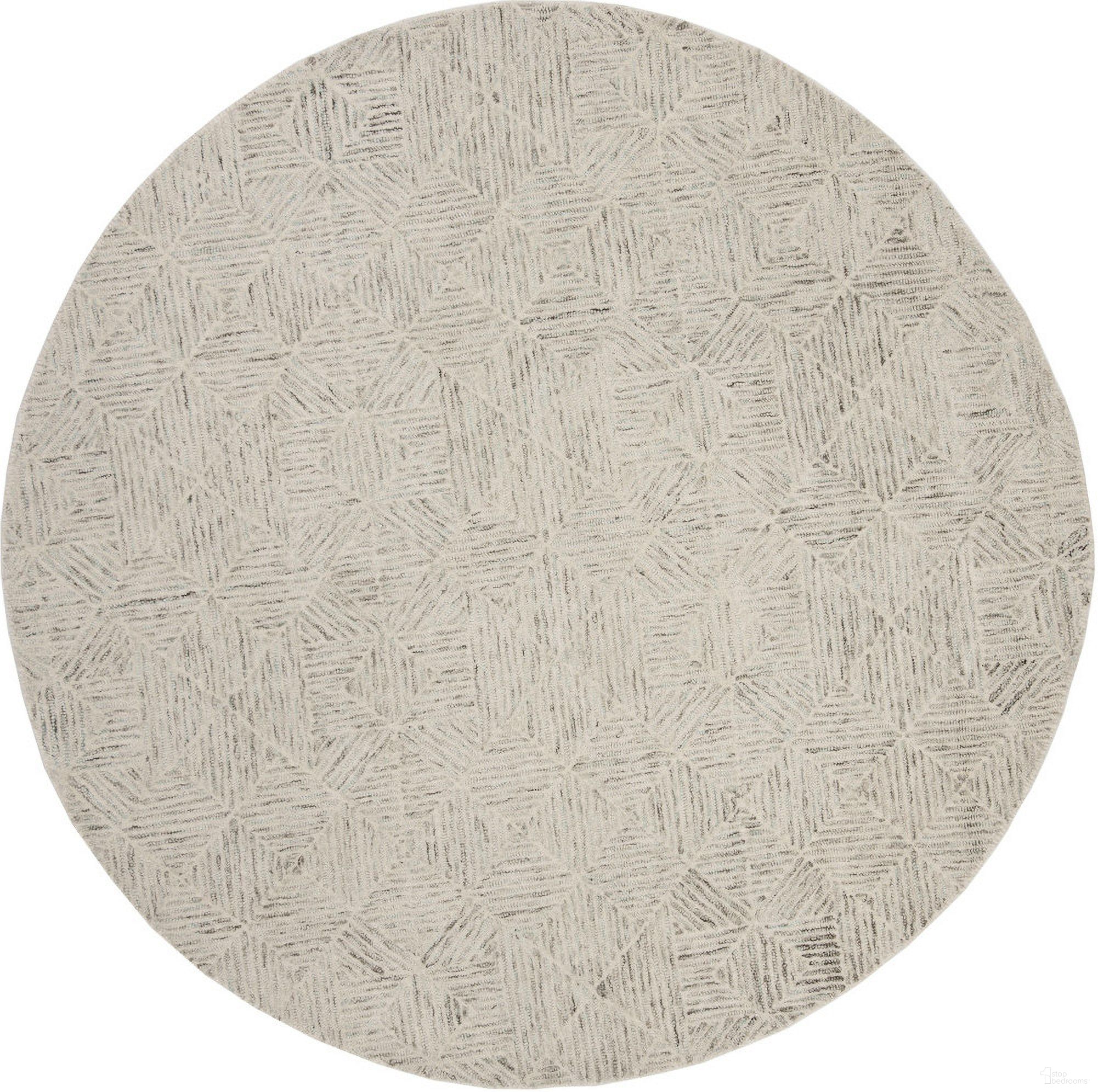 Abstract Hand Tufted Ivory and Light Blue 4' x 4' Round Rugs
