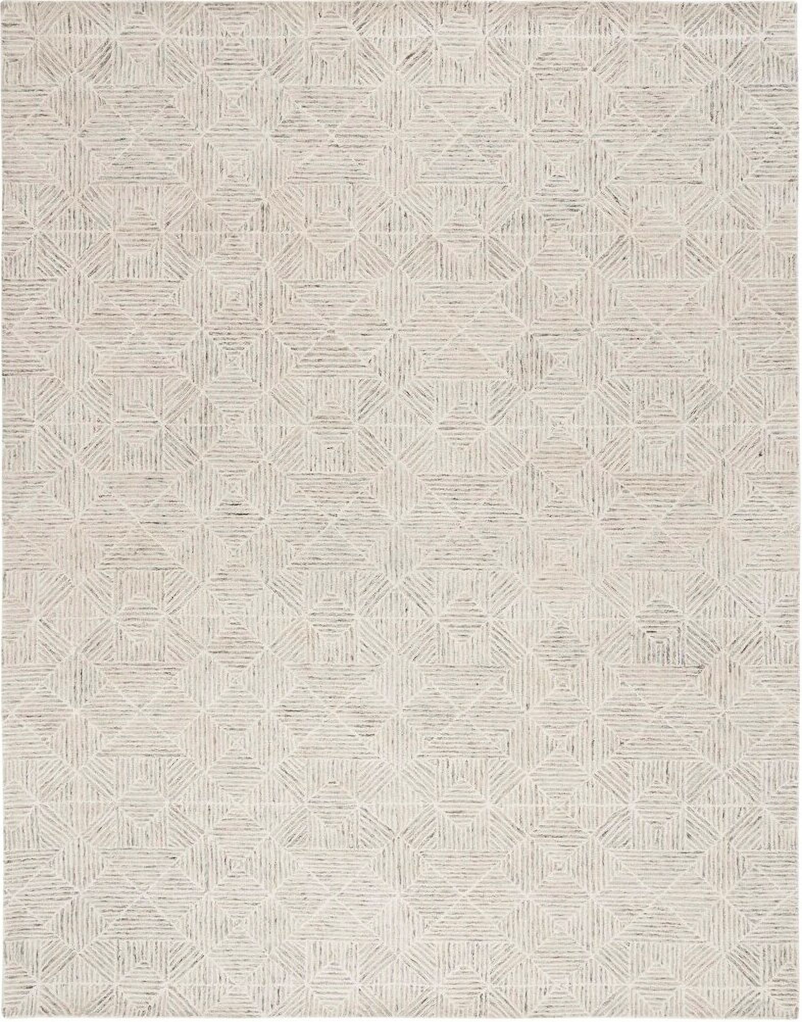 Abstract Hand Tufted Ivory and Light Blue 9' x 12' Large Rectangle Rugs