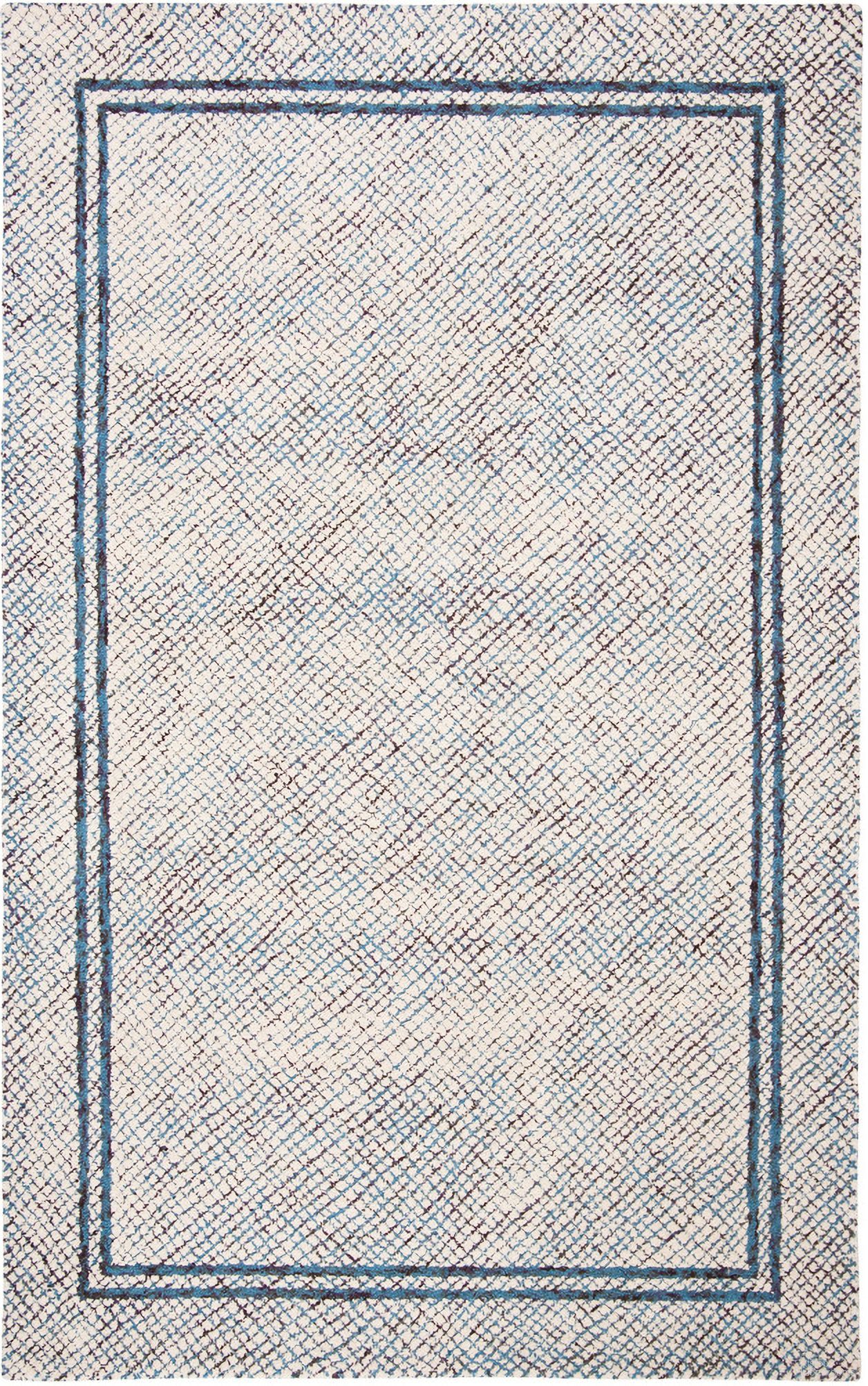 Abstract Hand Tufted Ivory and Navy 8' x 10' Large Rectangle Rugs ABT341N-8