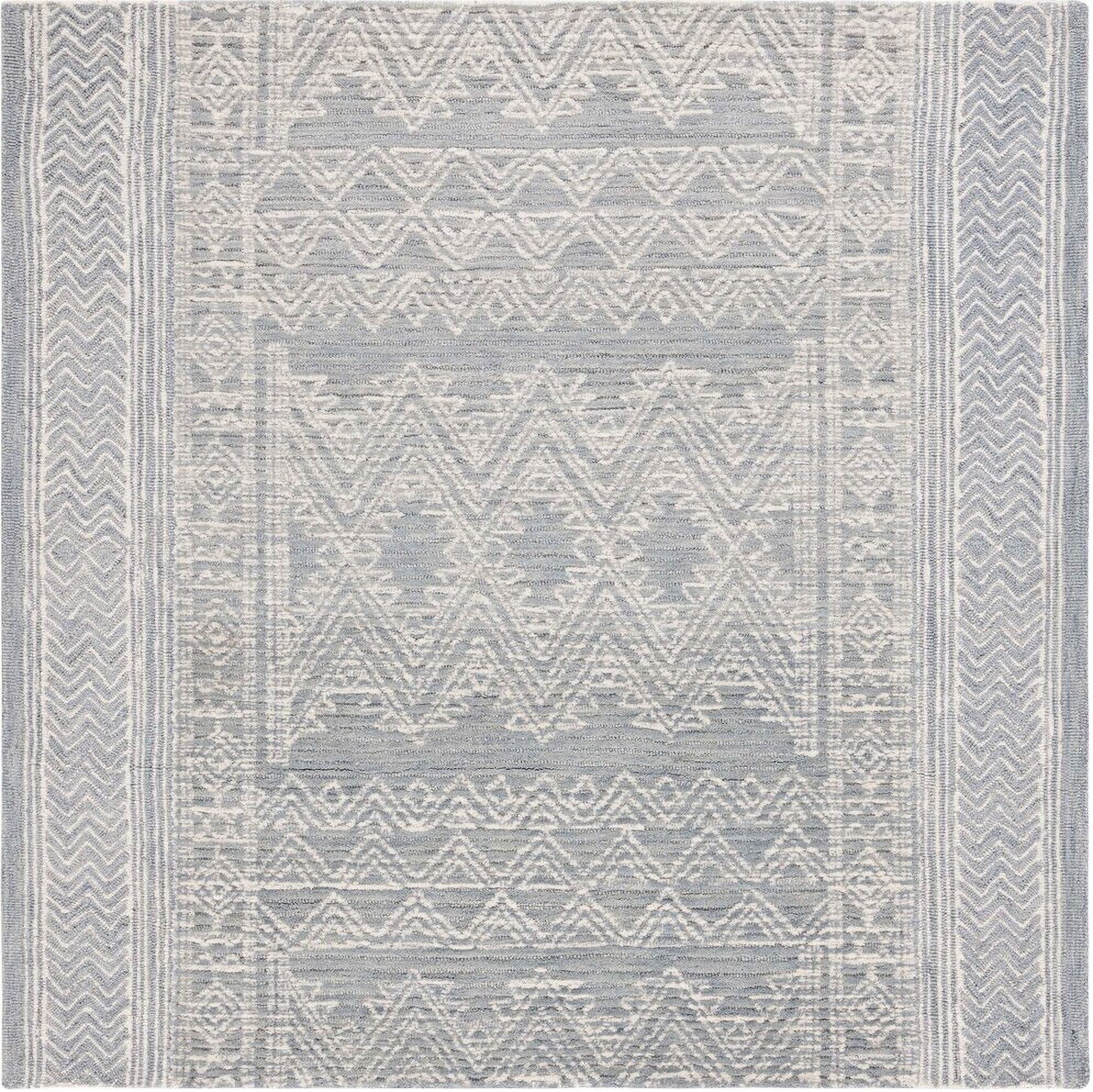 Abstract Hand Tufted Light Blue and Ivory 6' x 6' Square Rugs ABT226J-6SQ