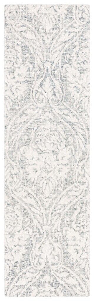 Abstract Oriental 2'-3" x 8' Area Rug In Ivory and Grey