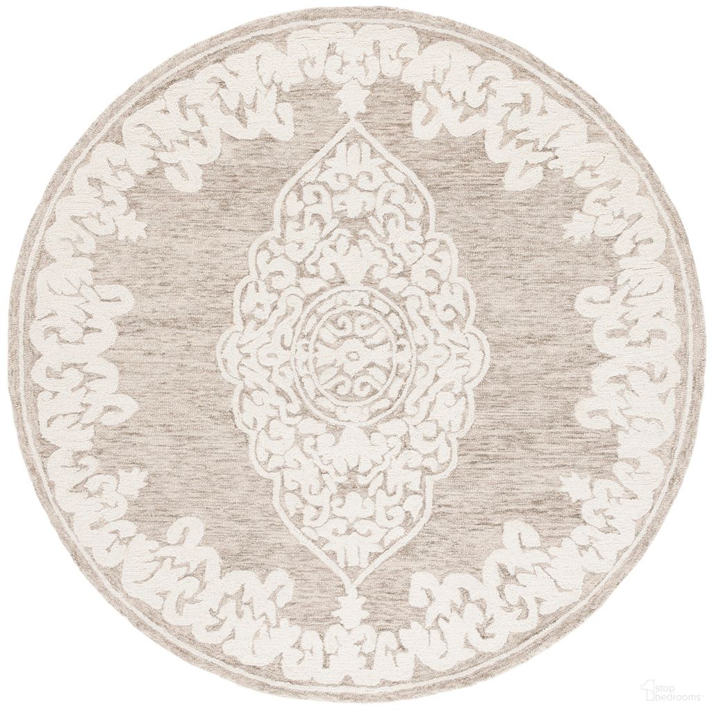 Abstract Oriental 6' x 6' Round Area Rug In Beige and Ivory