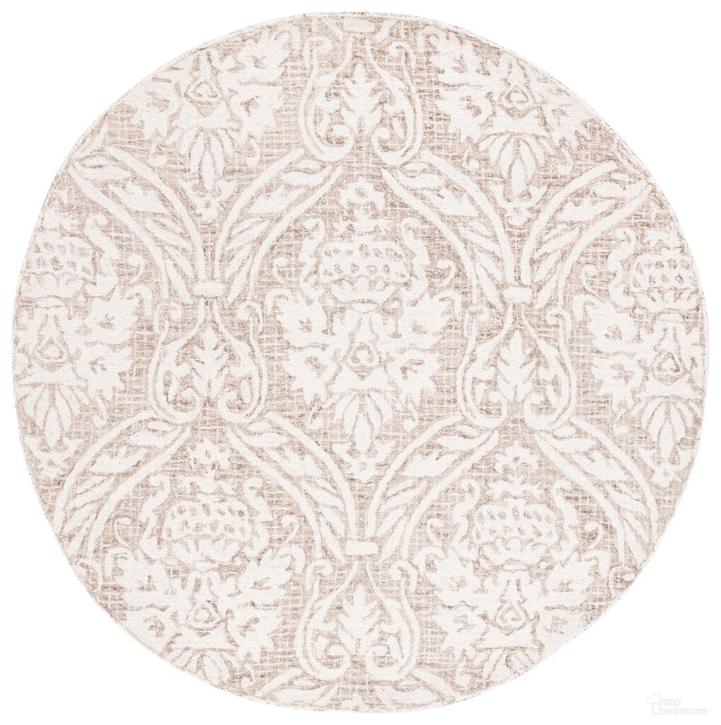 Abstract Oriental 6' x 6' Round Area Rug In Ivory and Beige