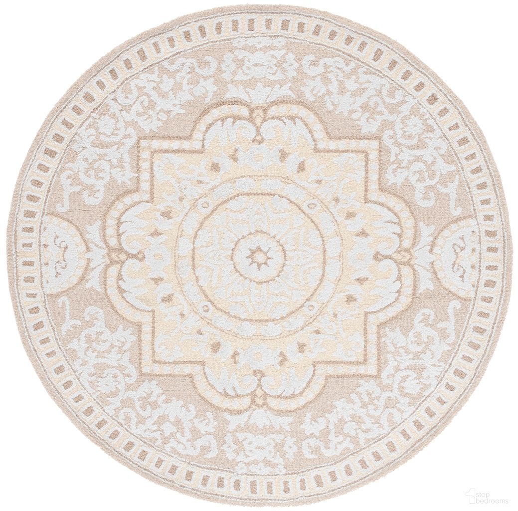 The appearance of Abstract Oriental 6' x 6' Round Area Rug In Ivory and Beige designed by Safavieh in the traditional interior design. This ivory and beige piece of furniture  was selected by 1StopBedrooms from Abstract Collection to add a touch of cosiness and style into your home. Sku: ABT353A-6R. Material: Wool.