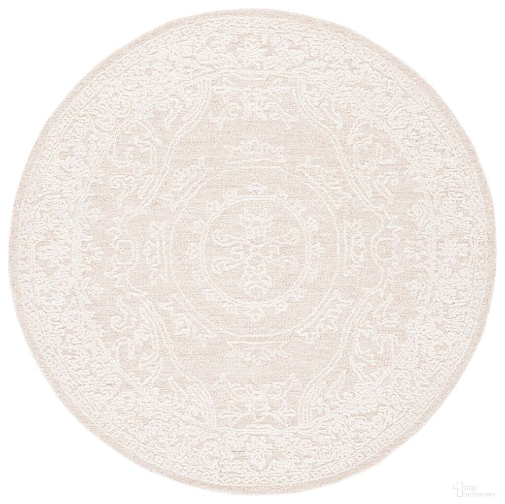 Abstract Oriental 6' x 6' Round Area Rug In Ivory and Beige