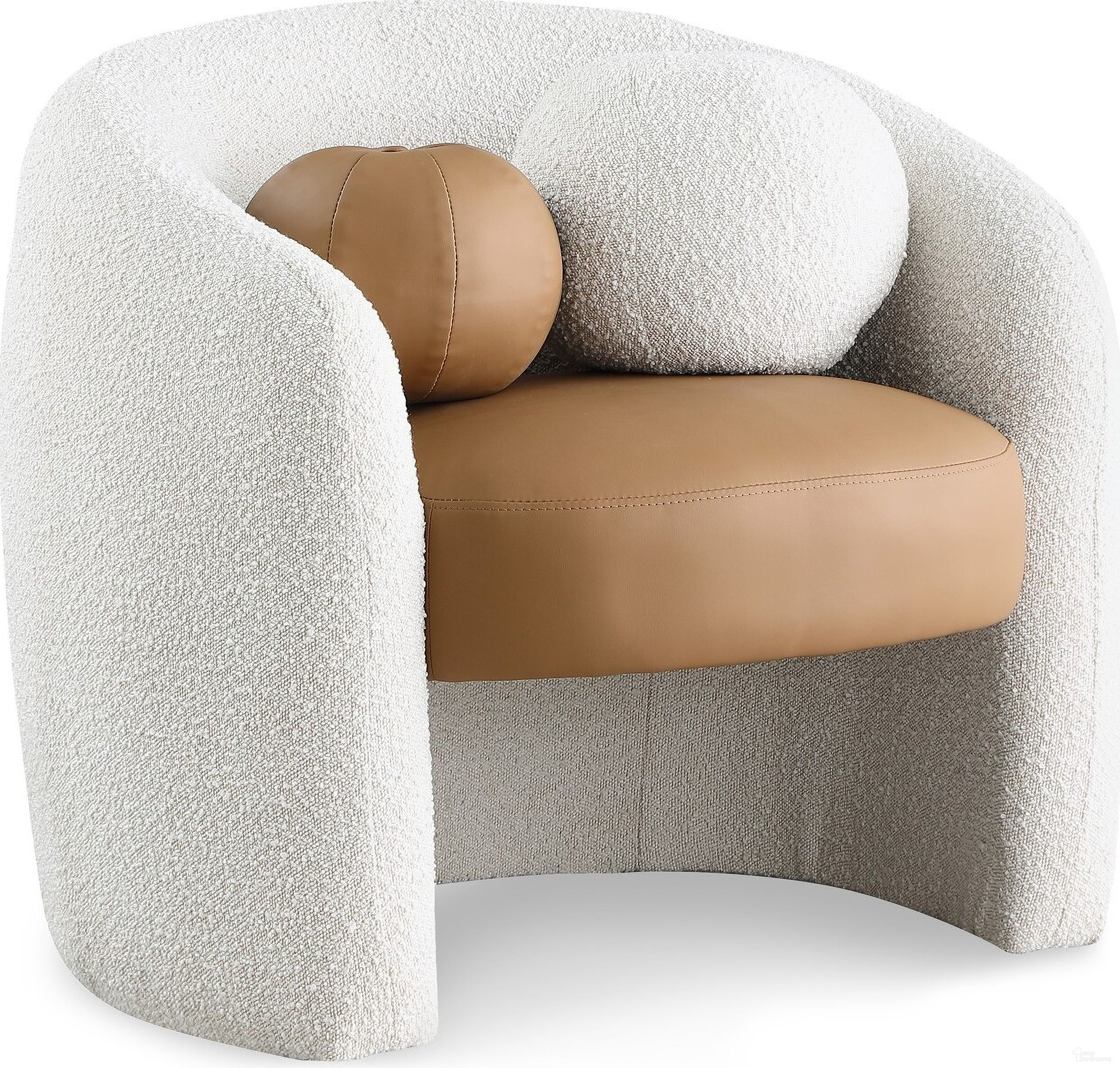 The appearance of Acadia Vegan Leather/Cream Boucle Fabric Accent Chair In Cognac designed by Meridian in the modern / contemporary interior design. This cognac piece of furniture was selected by 1StopBedrooms from Acadia Collection to add a touch of cosiness and style into your home. Sku: 546Cognac. Material: Wood.