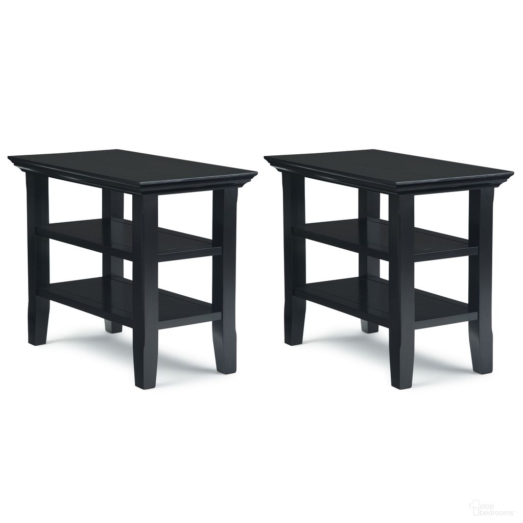 The appearance of Acadian 14 Inch Solid Wood Narrow Side Table Set of 2 In Black designed by Simpli Home in the transitional interior design. This black piece of furniture was selected by 1StopBedrooms from Acadian Collection to add a touch of cosiness and style into your home. Sku: ACS214NET001BL. Material: Pine.