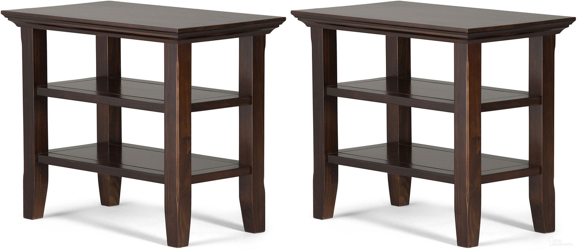 The appearance of Acadian 14 Inch Solid Wood Narrow Side Table Set of 2 In Brunette Brown designed by Simpli Home in the transitional interior design. This brunette brown piece of furniture  was selected by 1StopBedrooms from Acadian Collection to add a touch of cosiness and style into your home. Sku: ACS214NET001BRU. Material: Pine.
