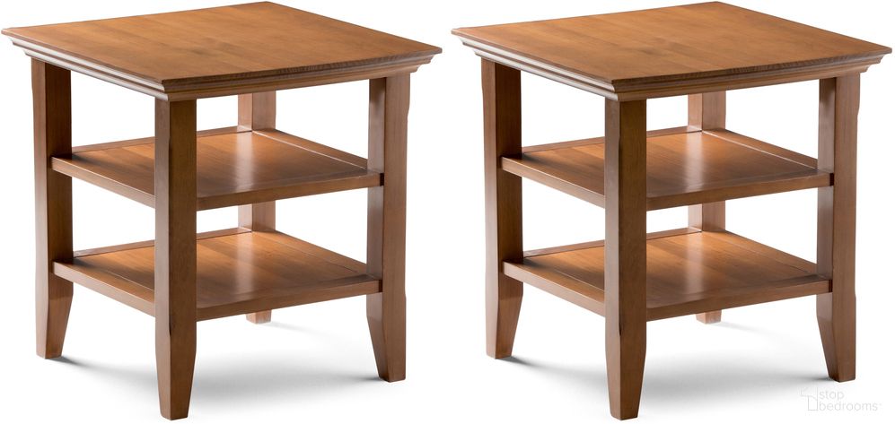Acadian 19 Inch Solid Wood Side Table Set of 2 In Light Golden Brown