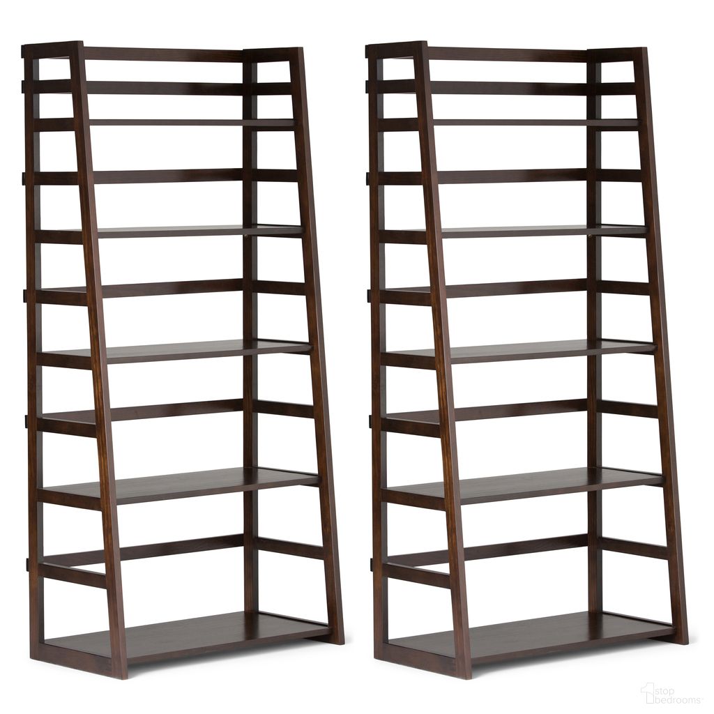 The appearance of Acadian 63 Inch 5 Shelf Ladder Bookcase Set of 2 In Brunette Brown designed by Simpli Home in the transitional interior design. This brunette brown piece of furniture was selected by 1StopBedrooms from Acadian Collection to add a touch of cosiness and style into your home. Sku: ACS230B001BRU. Material: Pine.