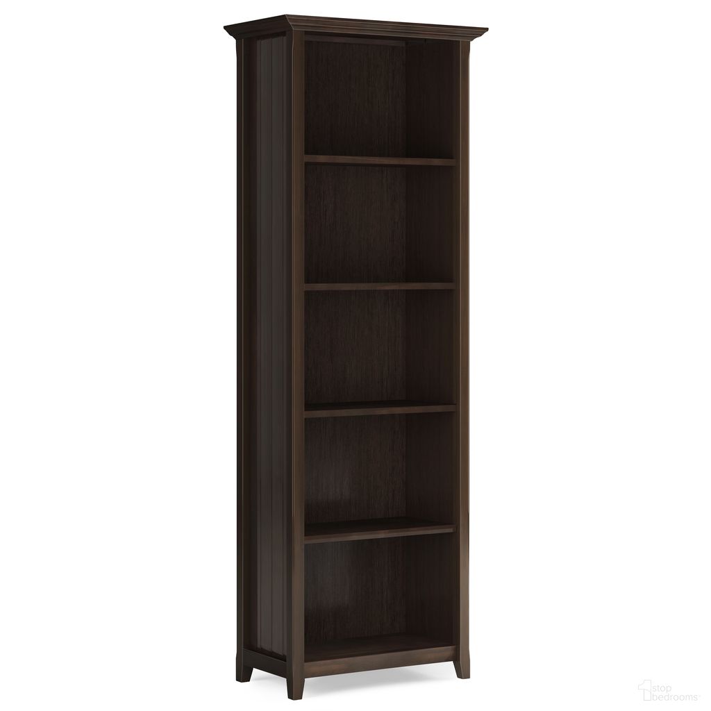 The appearance of Acadian Solid Wood 5 Shelf Bookcase In Brunette Brown designed by Simpli Home in the transitional interior design. This brunette brown piece of furniture was selected by 1StopBedrooms from Acadian Collection to add a touch of cosiness and style into your home. Sku: AXCACA55-BRU. Material: Solid Pine.