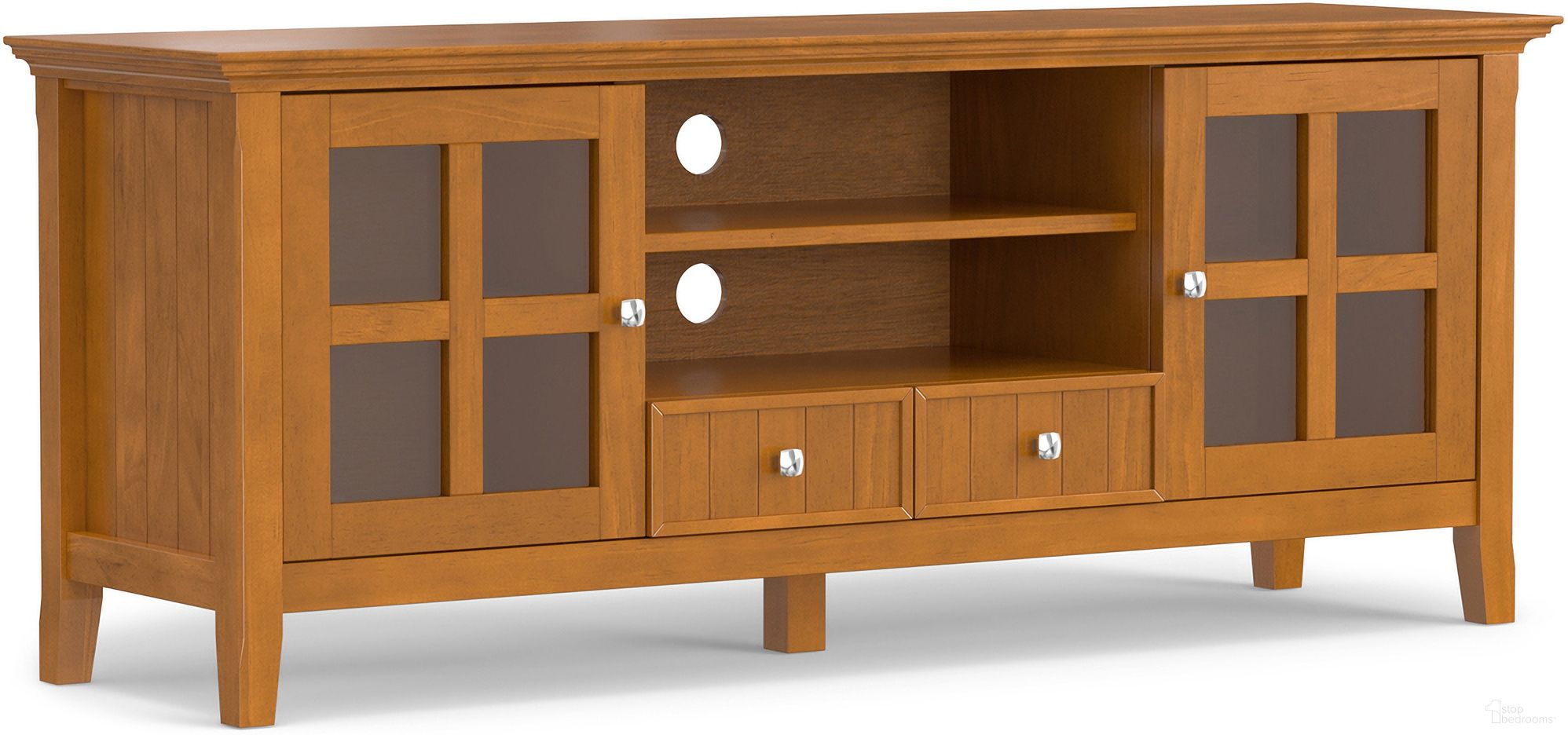 Acadian Solid Wood 60 Inch TV Media Stand In Light Golden Brown