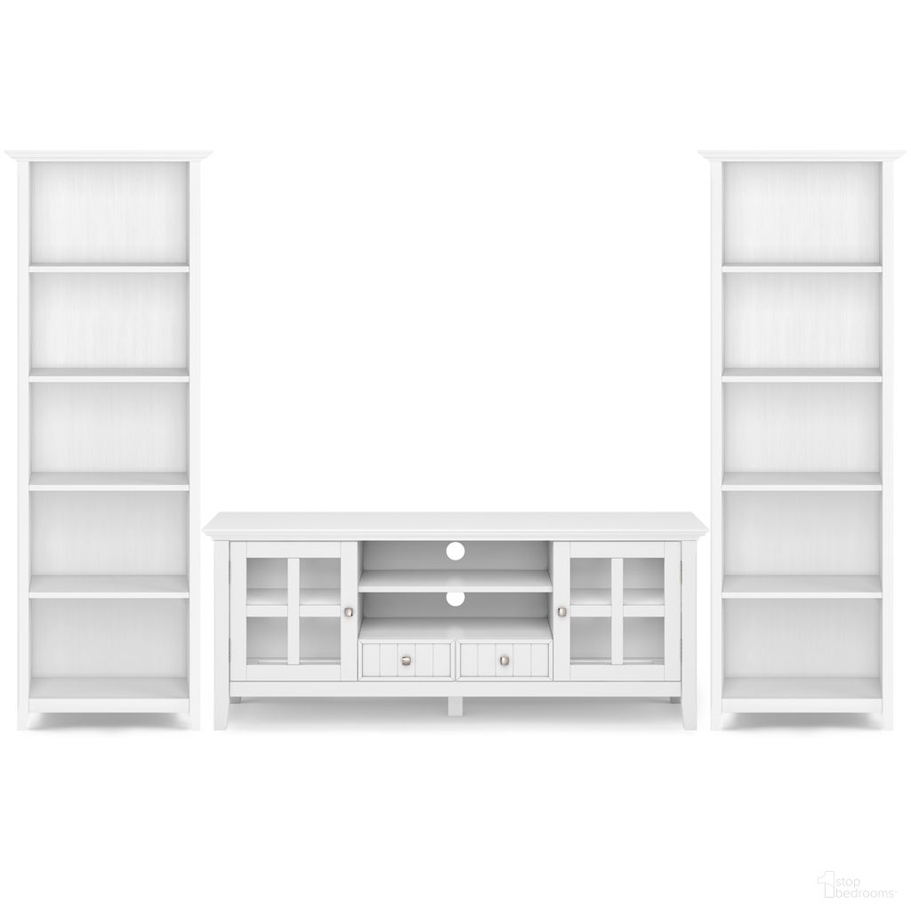 Acadian Solid Wood 60 Inch TV Stand with 26 Inch 5 Shelf Bookcases Set of 3 In White