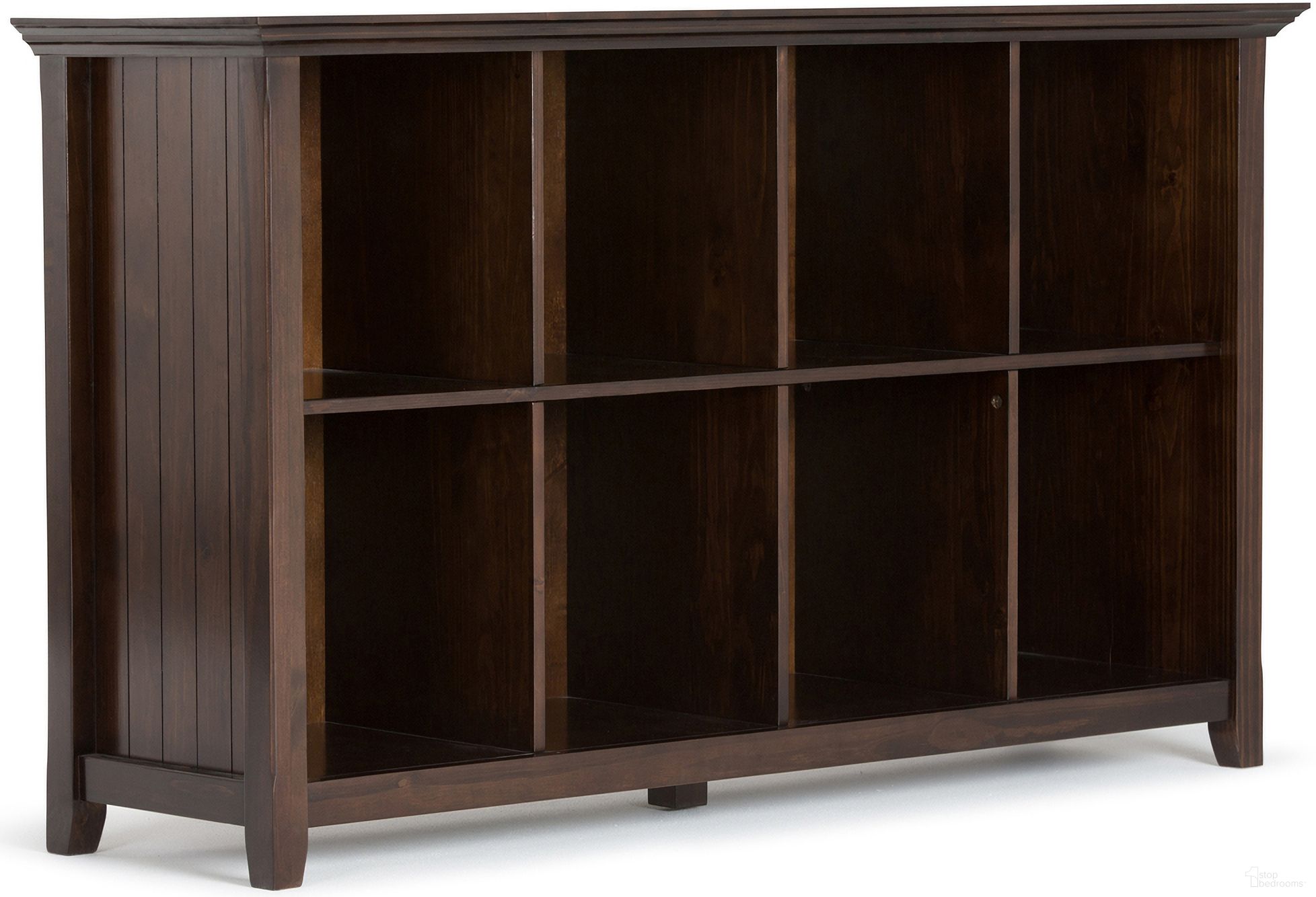 The appearance of Acadian Solid Wood 8 Cube Storage Sofa Table In Brunette Brown designed by Simpli Home in the transitional interior design. This brunette brown piece of furniture was selected by 1StopBedrooms from Acadian Collection to add a touch of cosiness and style into your home. Sku: AXCRACA20-BRU. Material: Pine.