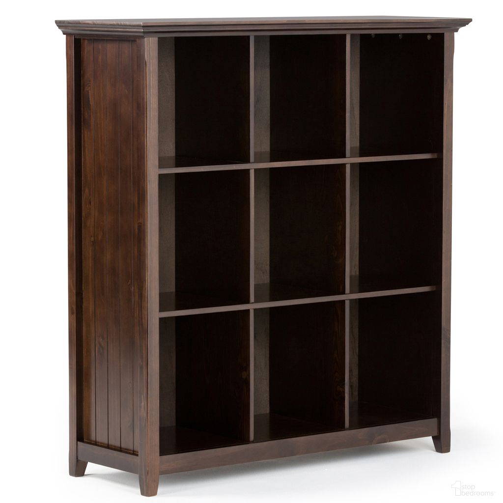 The appearance of Acadian Solid Wood 9 Cube Bookcase and Storage Unit In Brunette Brown designed by Simpli Home in the transitional interior design. This brunette brown piece of furniture was selected by 1StopBedrooms from Acadian Collection to add a touch of cosiness and style into your home. Sku: AXCRACA21-BRU. Material: Pine.