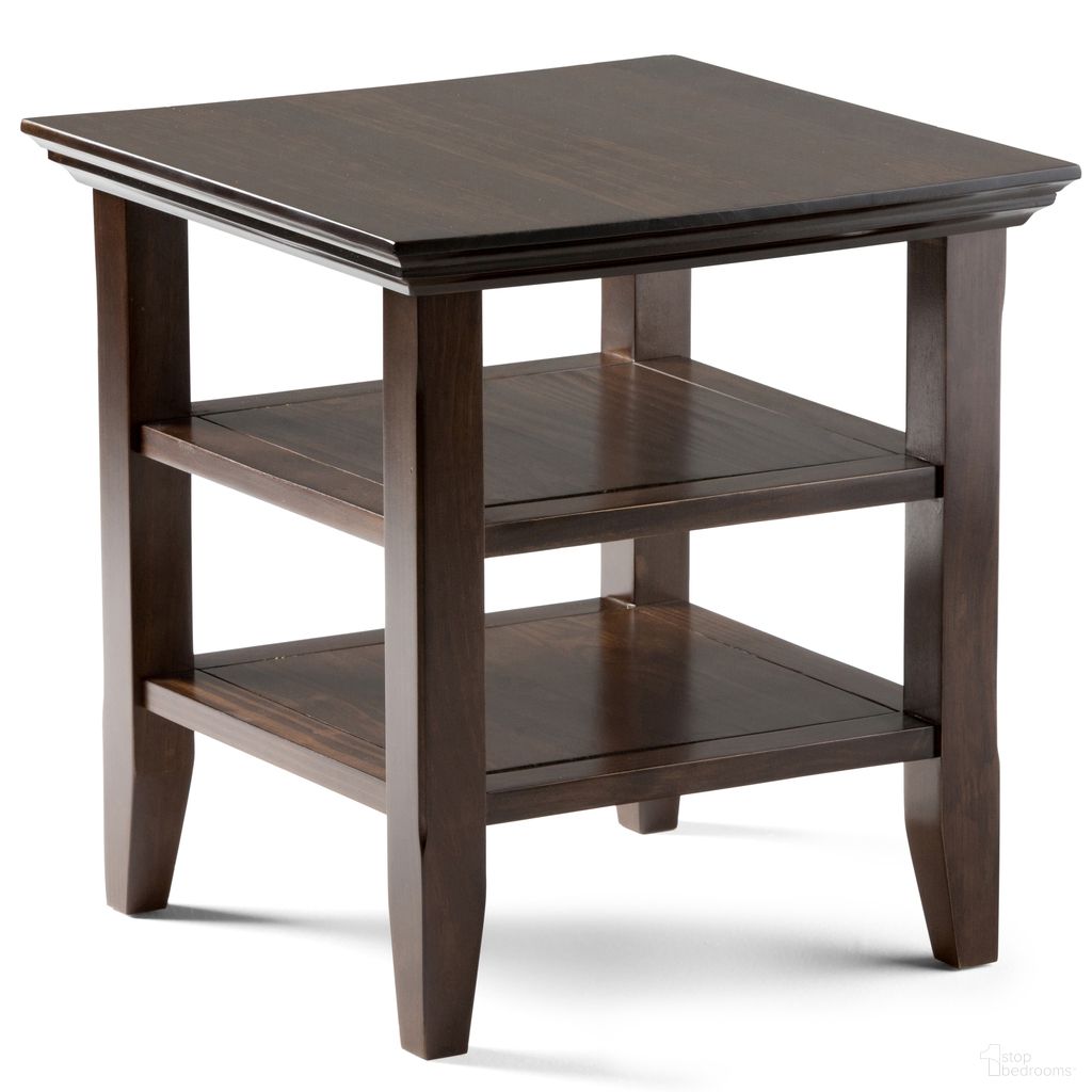 The appearance of Acadian Solid Wood End Table In Brunette Brown designed by Simpli Home in the transitional interior design. This brunette brown piece of furniture was selected by 1StopBedrooms from Acadian Collection to add a touch of cosiness and style into your home. Sku: AXCRACA03-BRU. Material: Pine.