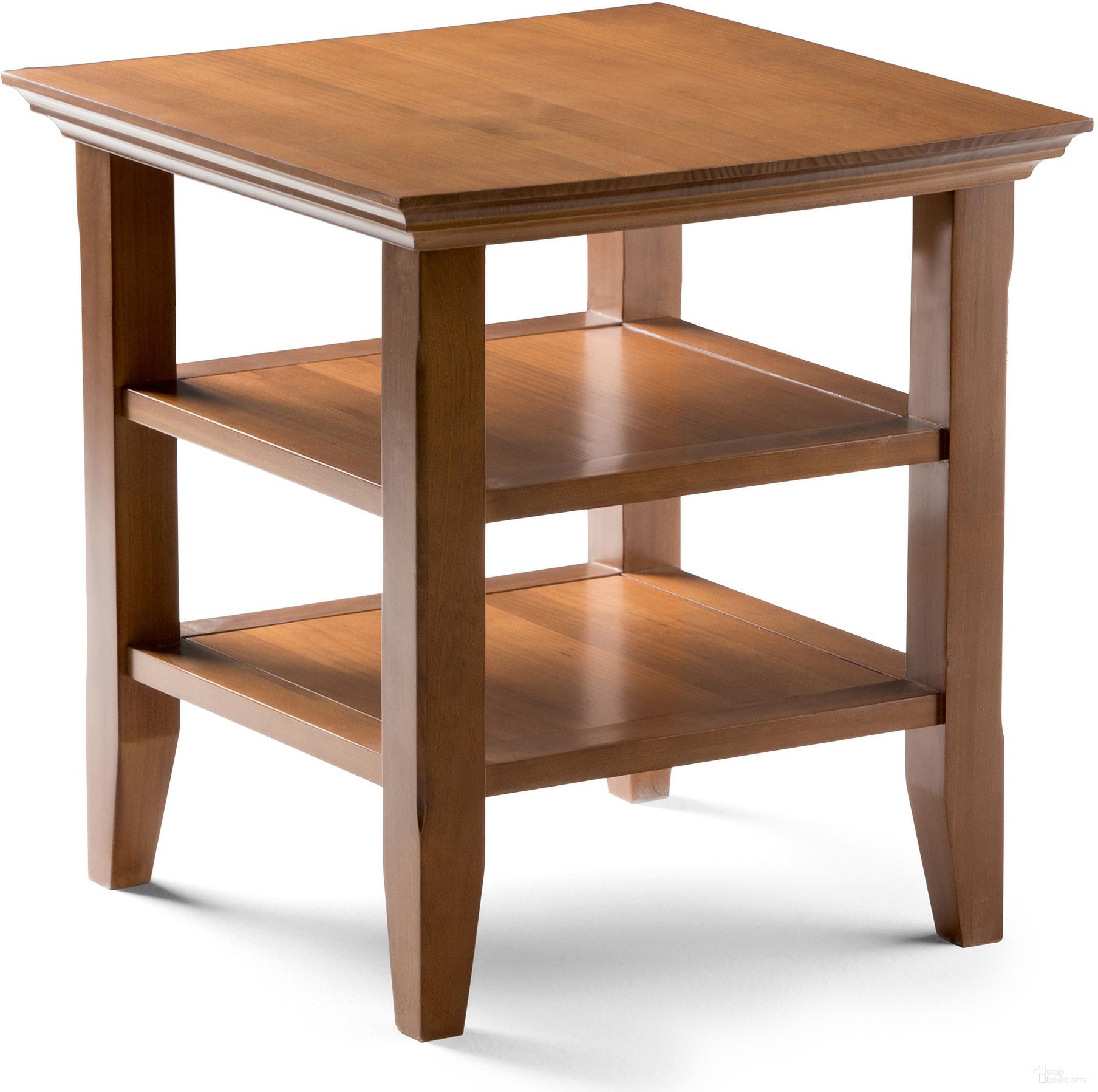 The appearance of Acadian Solid Wood End Table In Light Golden Brown designed by Simpli Home in the transitional interior design. This light golden brown piece of furniture was selected by 1StopBedrooms from Acadian Collection to add a touch of cosiness and style into your home. Sku: AXCRACA03-LGB. Material: Pine.