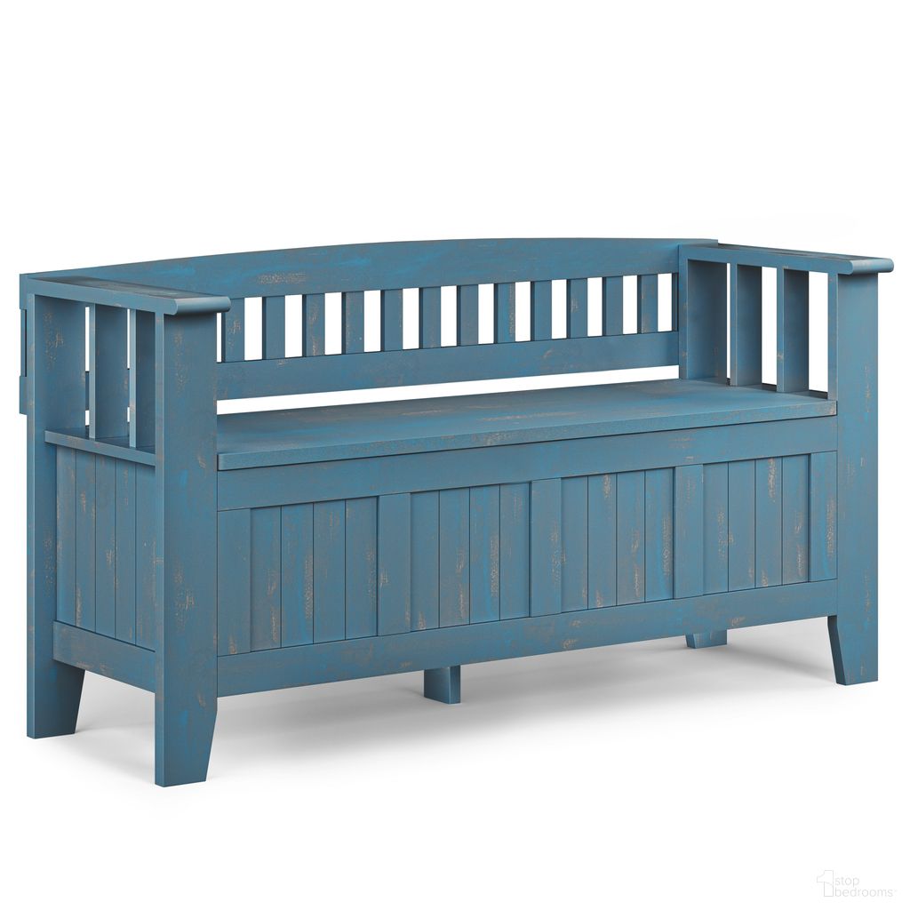 Acadian Solid Wood Entryway Storage Bench In Distressed Coastal Blue