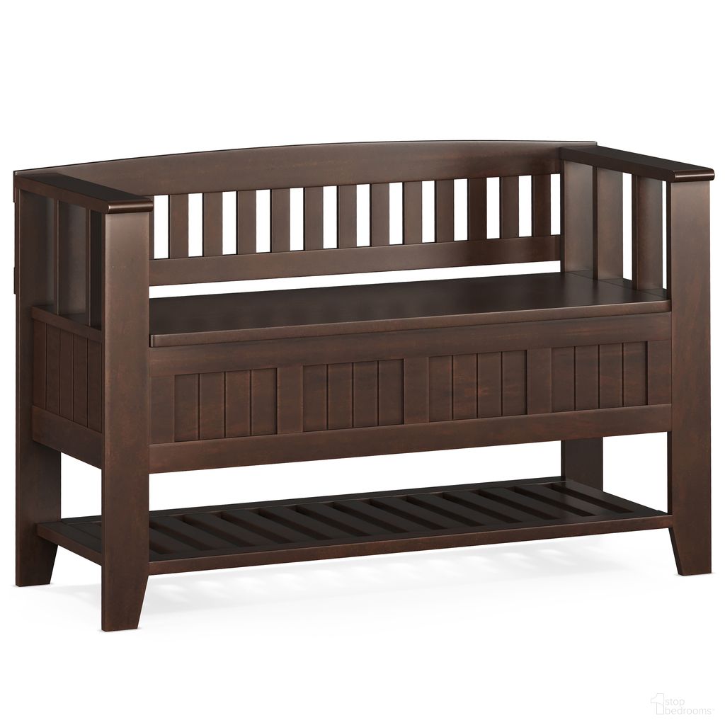 Acadian Solid Wood Entryway Storage Bench with Shelf In Brunette Brown