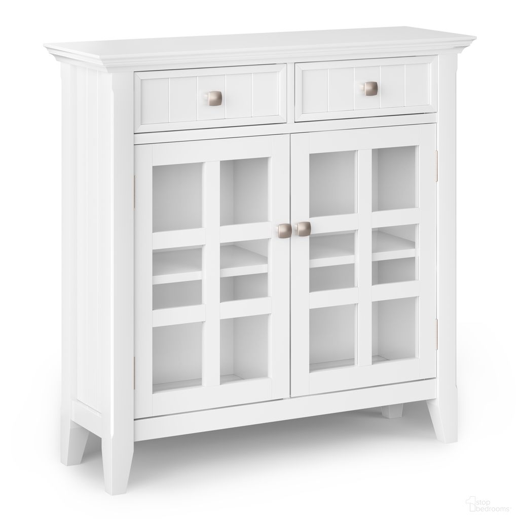 The appearance of Acadian Solid Wood Entryway Storage Cabinet In White designed by Simpli Home in the transitional interior design. This white piece of furniture  was selected by 1StopBedrooms from Acadian Collection to add a touch of cosiness and style into your home. Sku: AXCACA47-WH. Material: Pine.