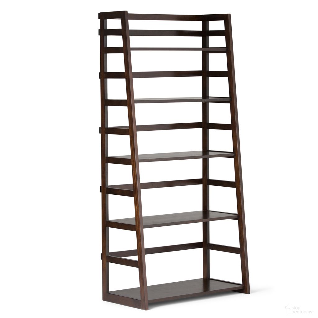 The appearance of Acadian Solid Wood Ladder Shelf Bookcase In Brunette Brown designed by Simpli Home in the transitional interior design. This brunette brown piece of furniture was selected by 1StopBedrooms from Acadian Collection to add a touch of cosiness and style into your home. Sku: AXCRACA27-BRU. Material: Pine.