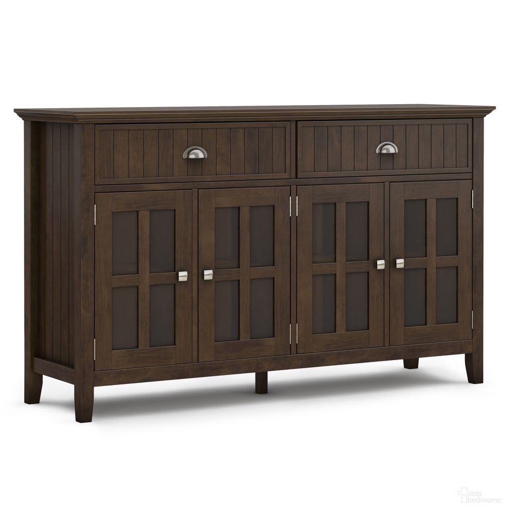 The appearance of Acadian Solid Wood Large Sideboard Buffet In Brunette Brown designed by Simpli Home in the transitional interior design. This brunette brown piece of furniture was selected by 1StopBedrooms from Acadian Collection to add a touch of cosiness and style into your home. Sku: AXCACA11-BRU. Material: Pine.
