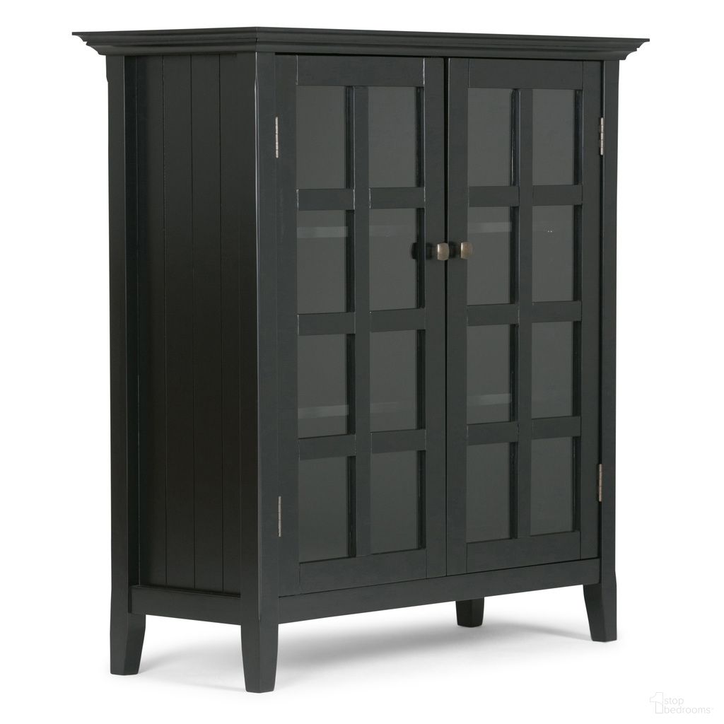 The appearance of Acadian Solid Wood Medium Storage Cabinet In Black designed by Simpli Home in the transitional interior design. This black piece of furniture was selected by 1StopBedrooms from Acadian Collection to add a touch of cosiness and style into your home. Sku: AXREG007-BL. Material: Pine.