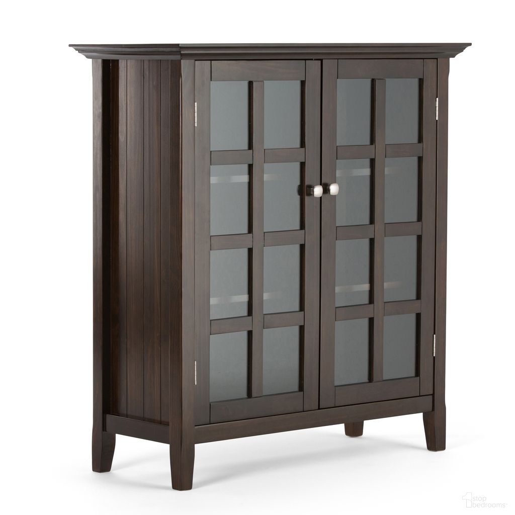 The appearance of Acadian Solid Wood Medium Storage Cabinet In Brunette Brown designed by Simpli Home in the transitional interior design. This brunette brown piece of furniture  was selected by 1StopBedrooms from Acadian Collection to add a touch of cosiness and style into your home. Sku: AXCRACA15-BRU. Material: Pine.